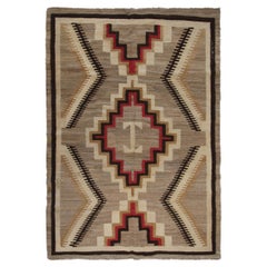 Antique Navajo Rug Rare Folk Rug Geometric Handmade Wool Beige 1920
