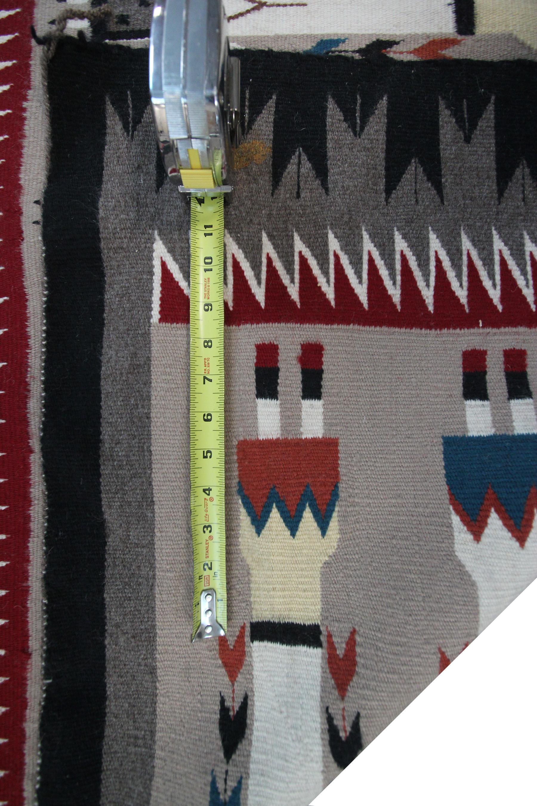 Antique Navajo Rug Yei Navajo Rare Human Geometric Handmade Wool 1950 5