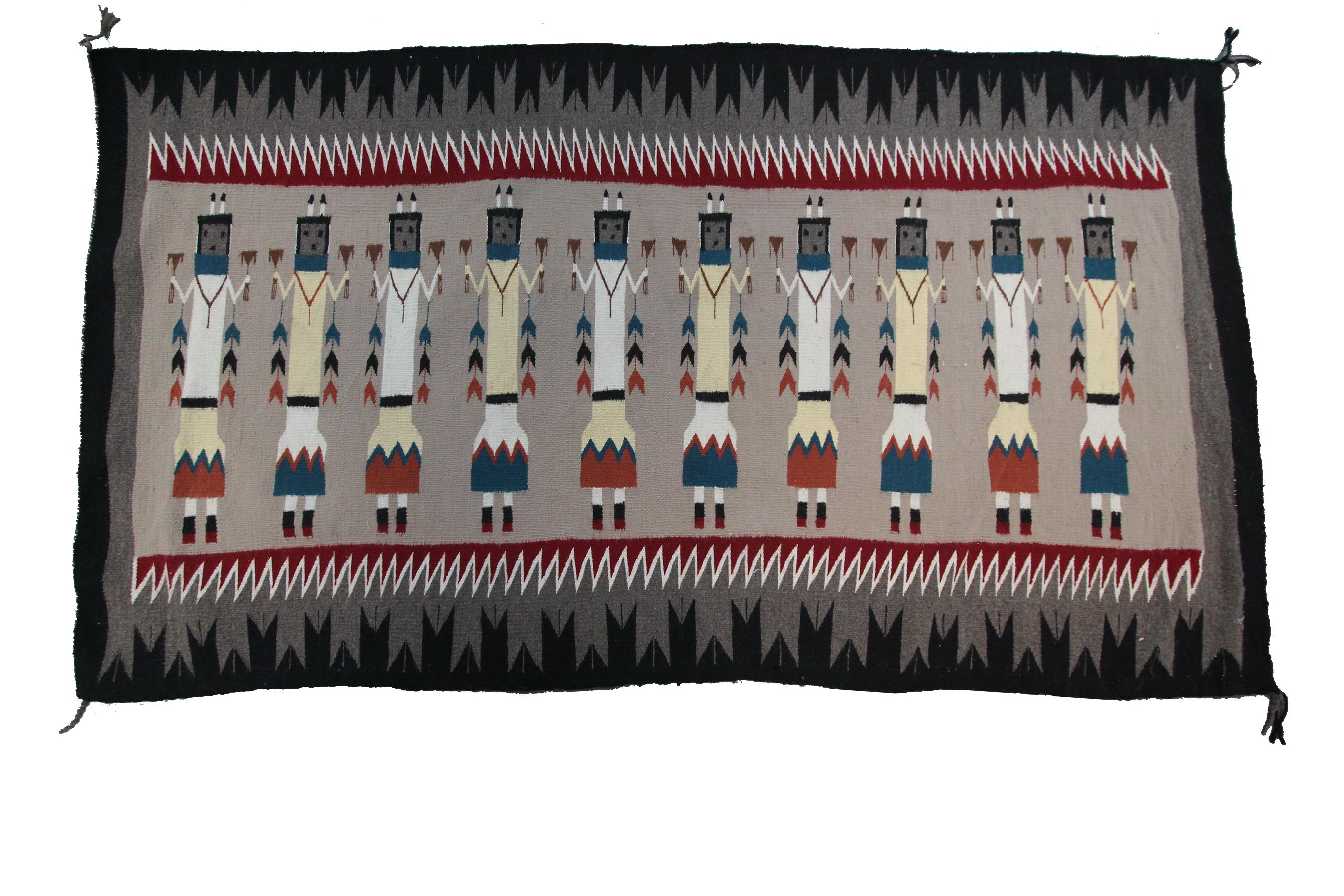 Antique Navajo Rug Yei Navajo Rare Human Geometric Handmade Wool 1950 6