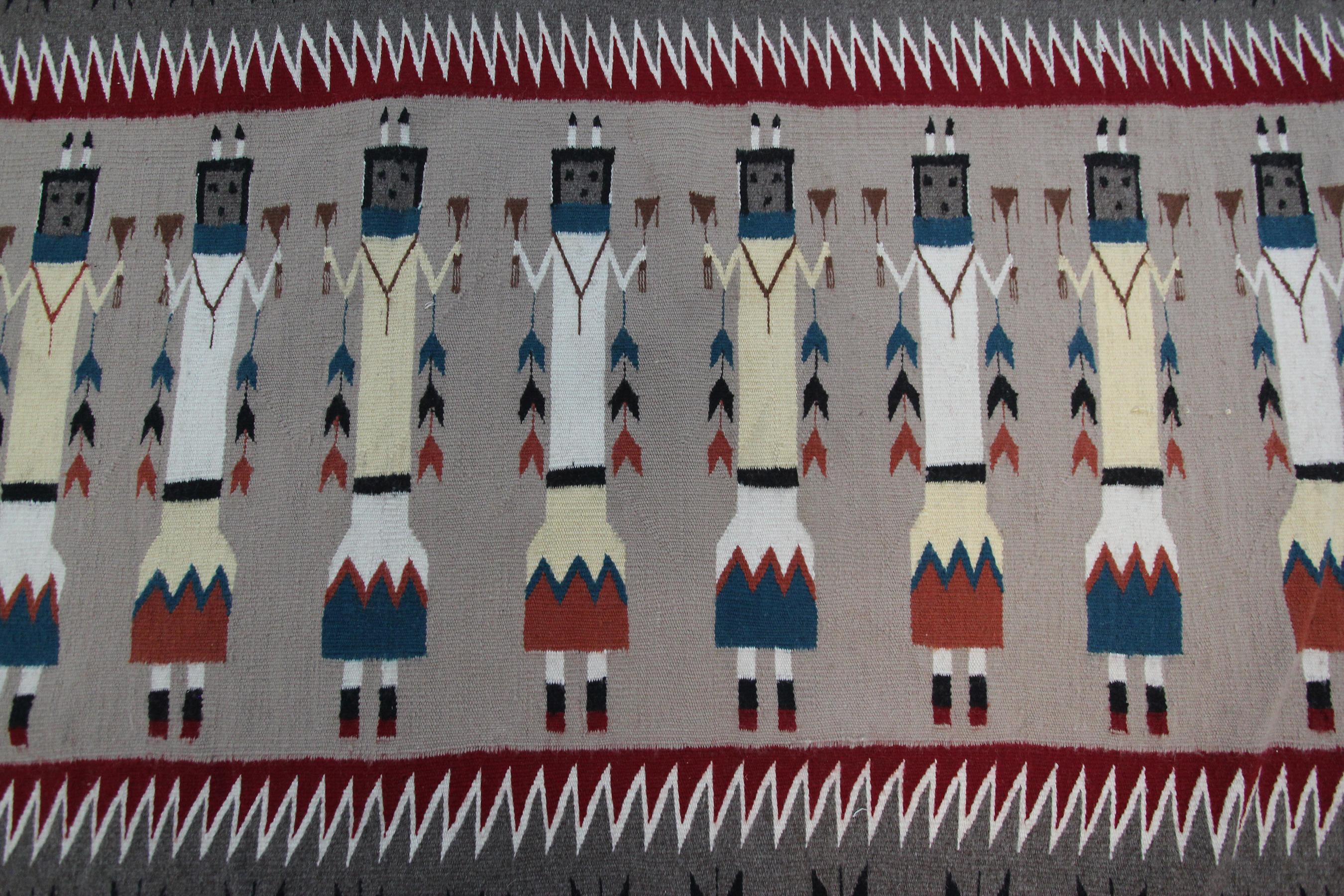 
Antique Navajo Rug Flatwoven Geometric Yei Navajo Handwoven Rug 3x6 Tapestry



3'2