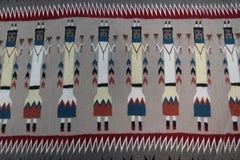 Antique Navajo Rug Yei Navajo Rare Human Geometric Handmade Wool 1950