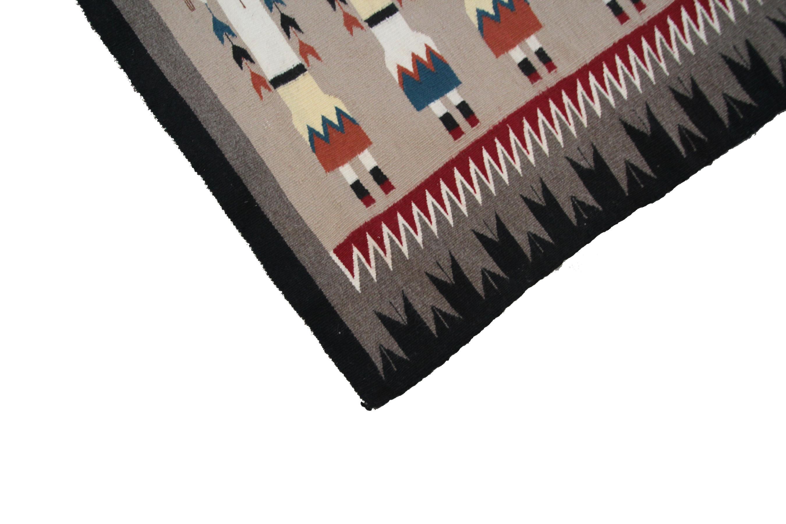 Antique Navajo Rug Yei Navajo Rare Human Geometric Handmade Wool 1950 In Good Condition In New York, NY