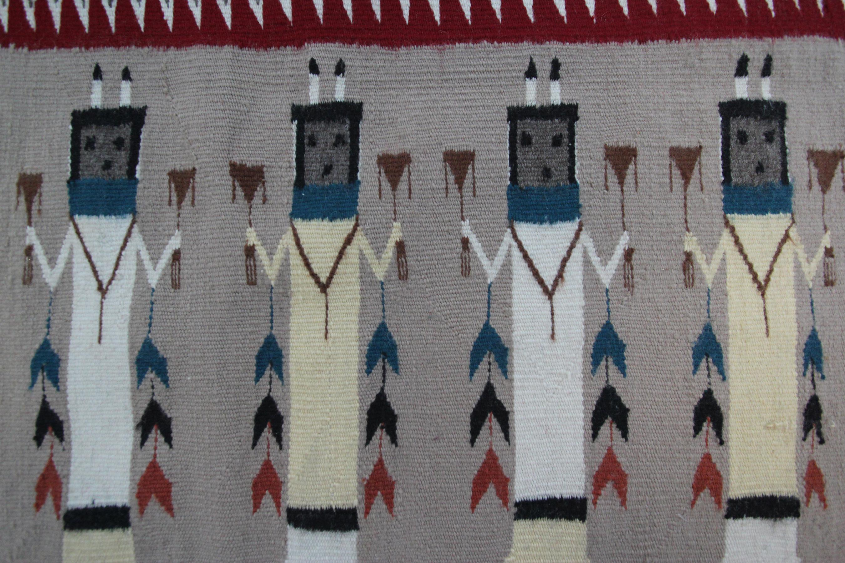 Mid-20th Century Antique Navajo Rug Yei Navajo Rare Human Geometric Handmade Wool 1950