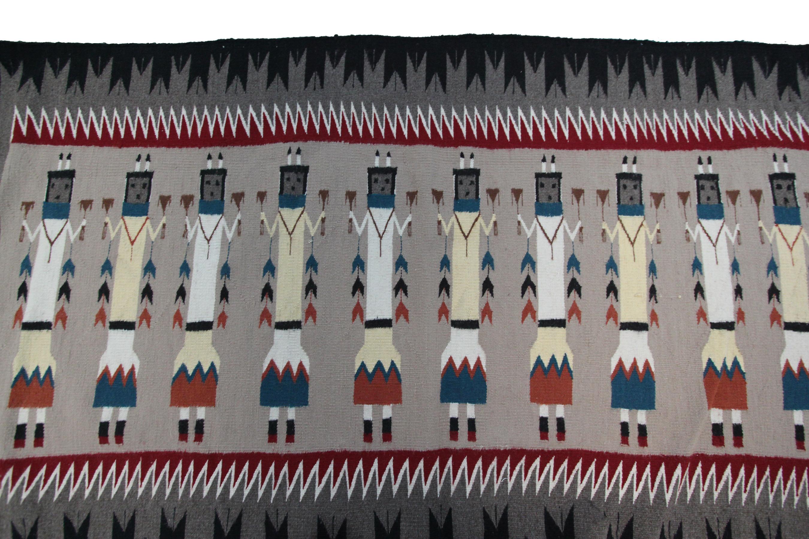 Antique Navajo Rug Yei Navajo Rare Human Geometric Handmade Wool 1950 1