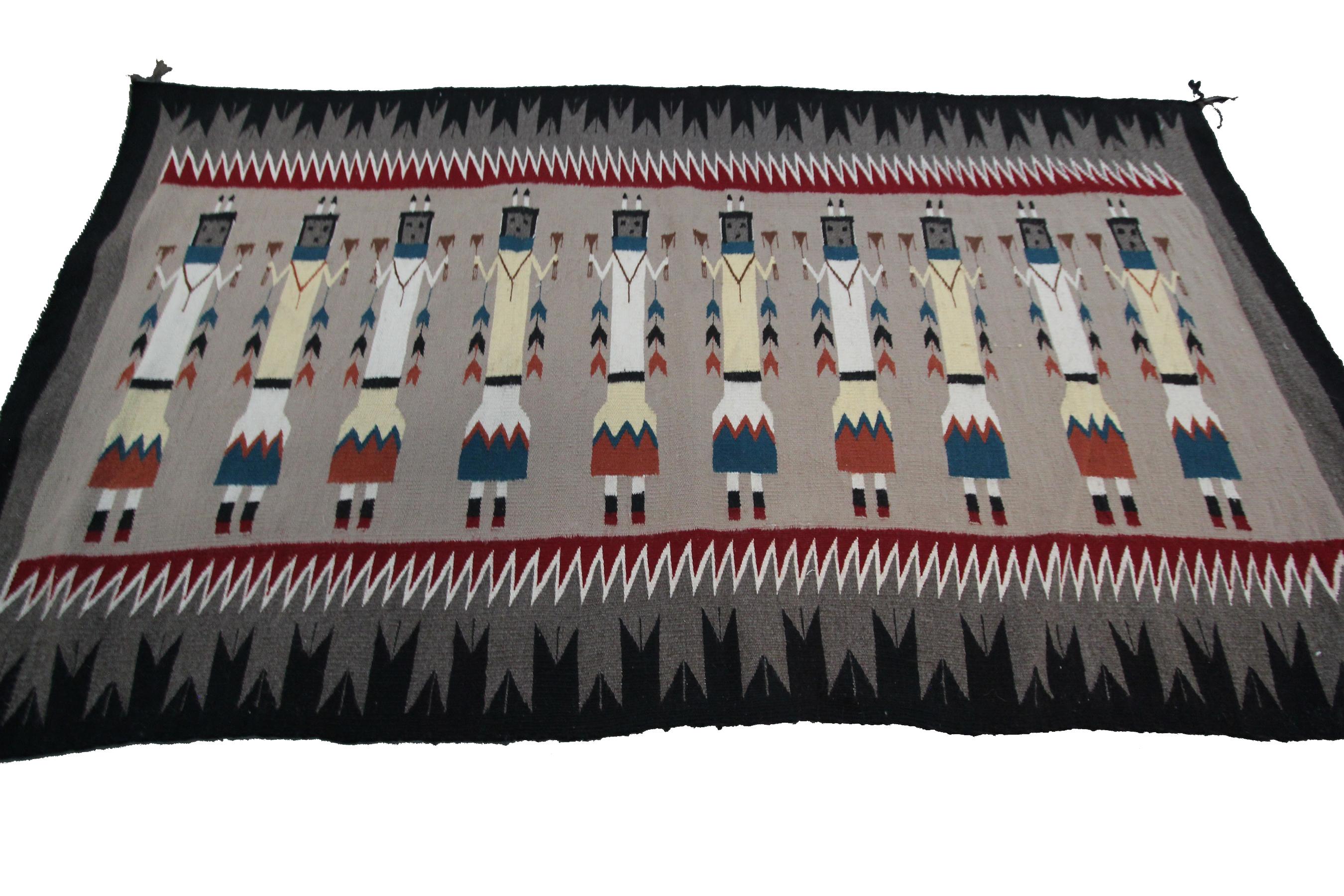 Antique Navajo Rug Yei Navajo Rare Human Geometric Handmade Wool 1950 2