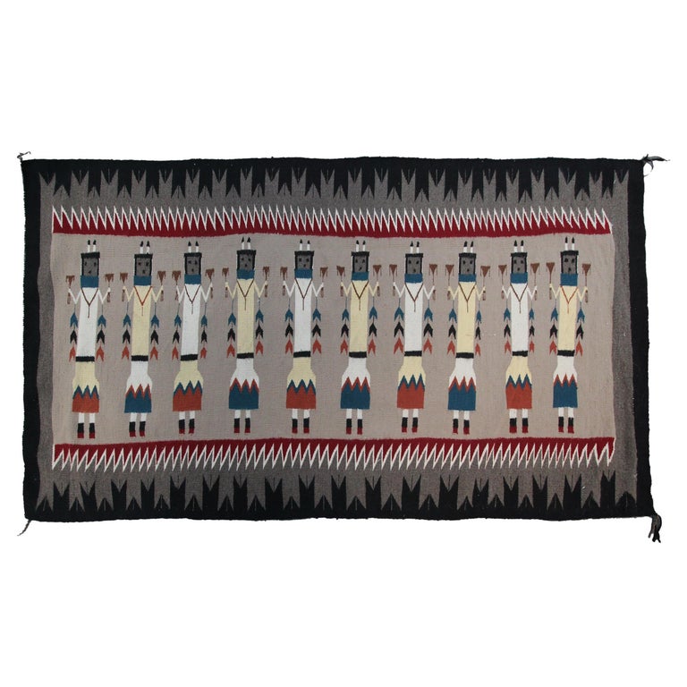 Antique Navajo Rug Yei Navajo Rare Human Geometric Handmade Wool 1950