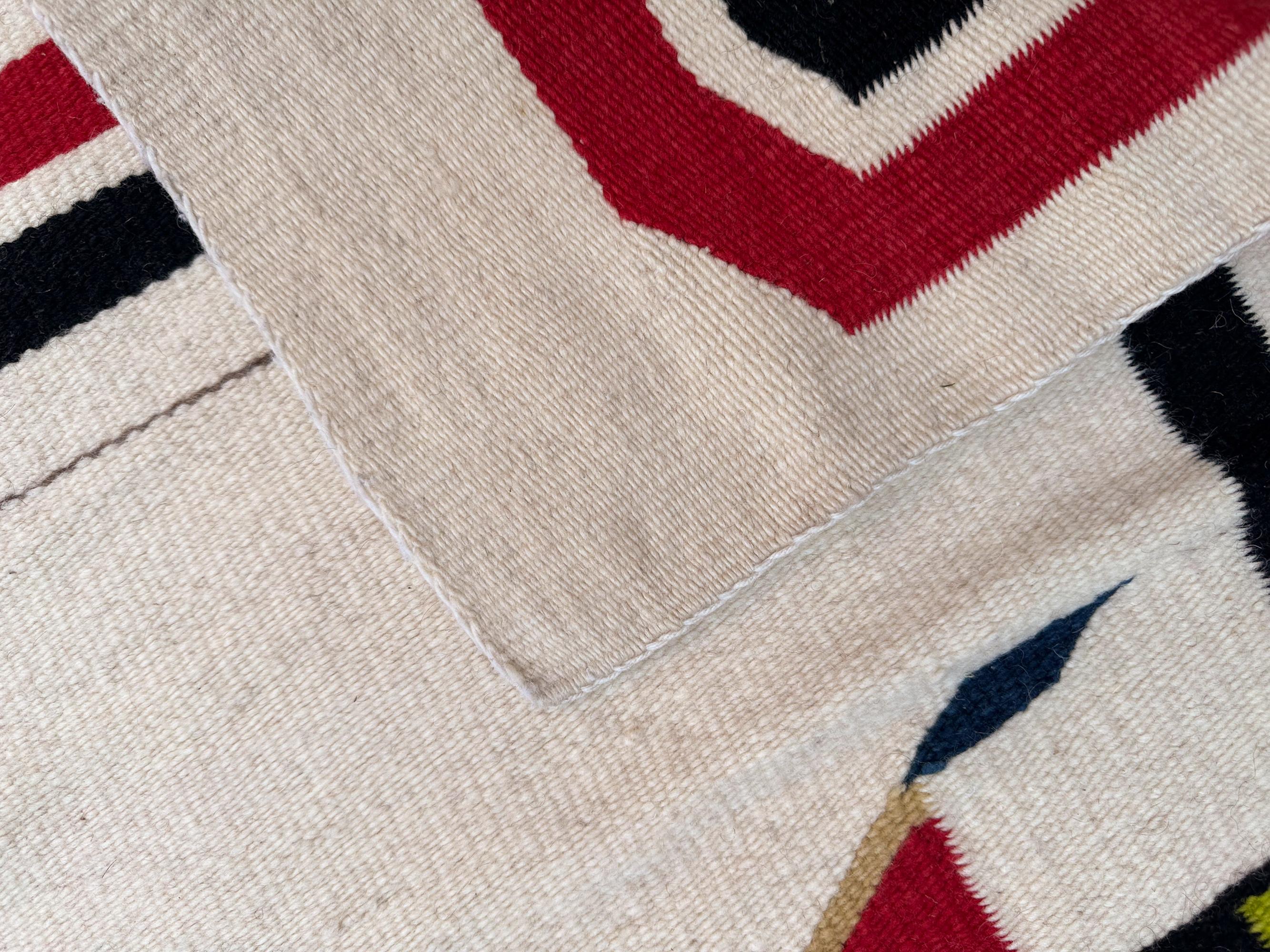 Alfombra Navajo Antigua Yei Navajo Rara Geometría Humana Hecha a Mano Lana Marfil, 1940 en venta 5