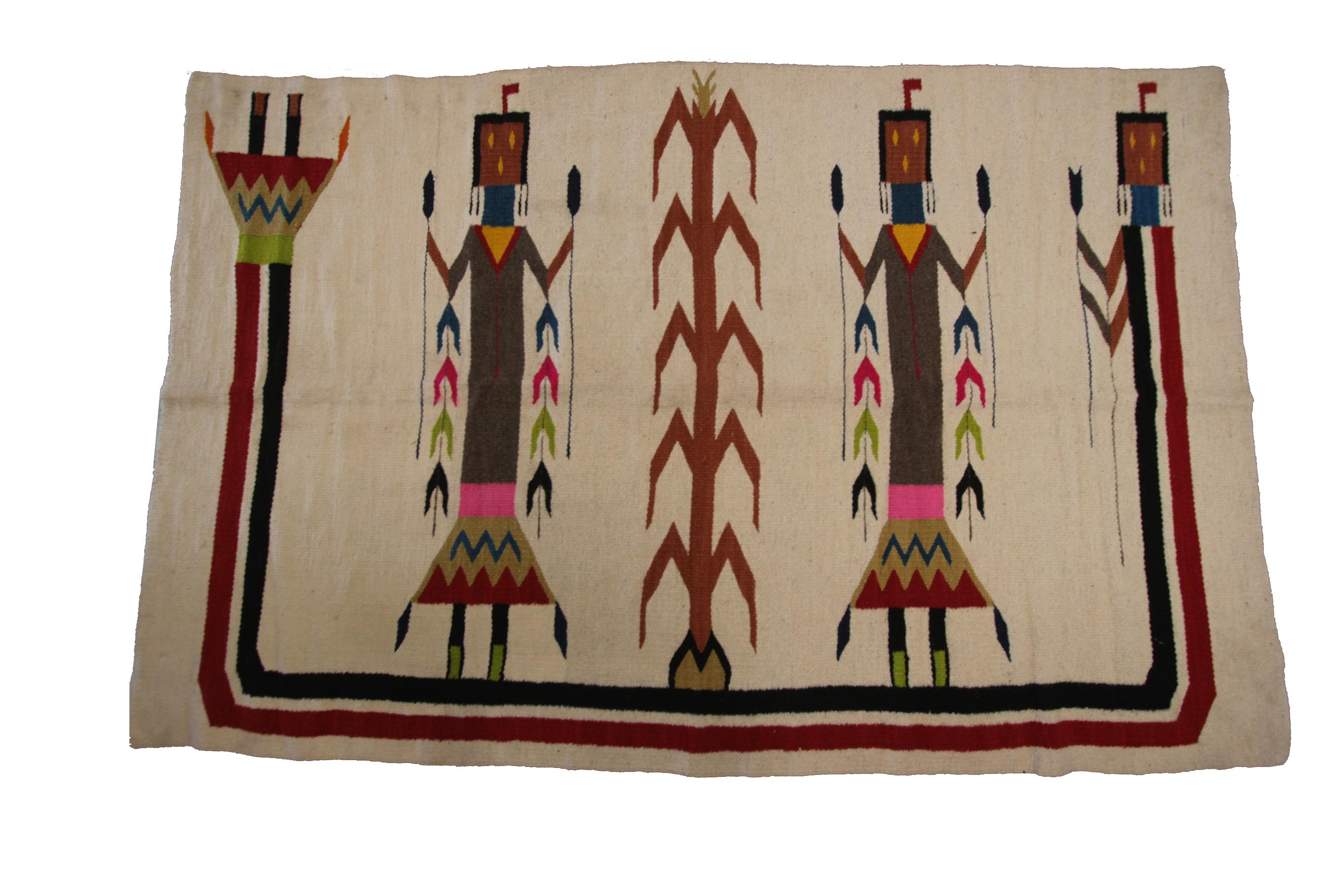 Navajo rug flat woven rug tapestry beige 

Measures: 4' x6' (3'11