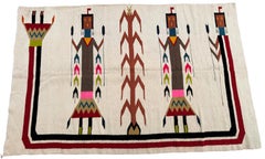 3x5 Antique Navajo Rug Yei Navajo Rare Human Geometric Handmade Wool Ivory, 1940