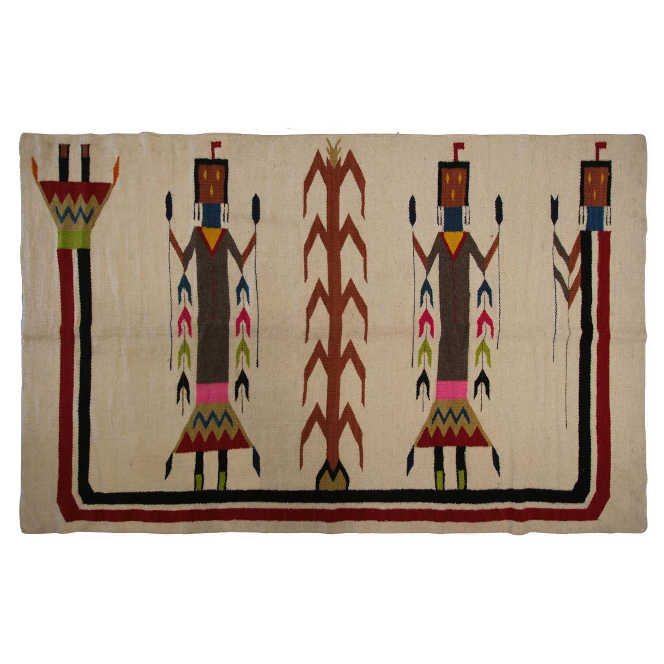Antique Navajo Rug Yei Navajo Rare Human Geometric Handmade Wool Ivory ...