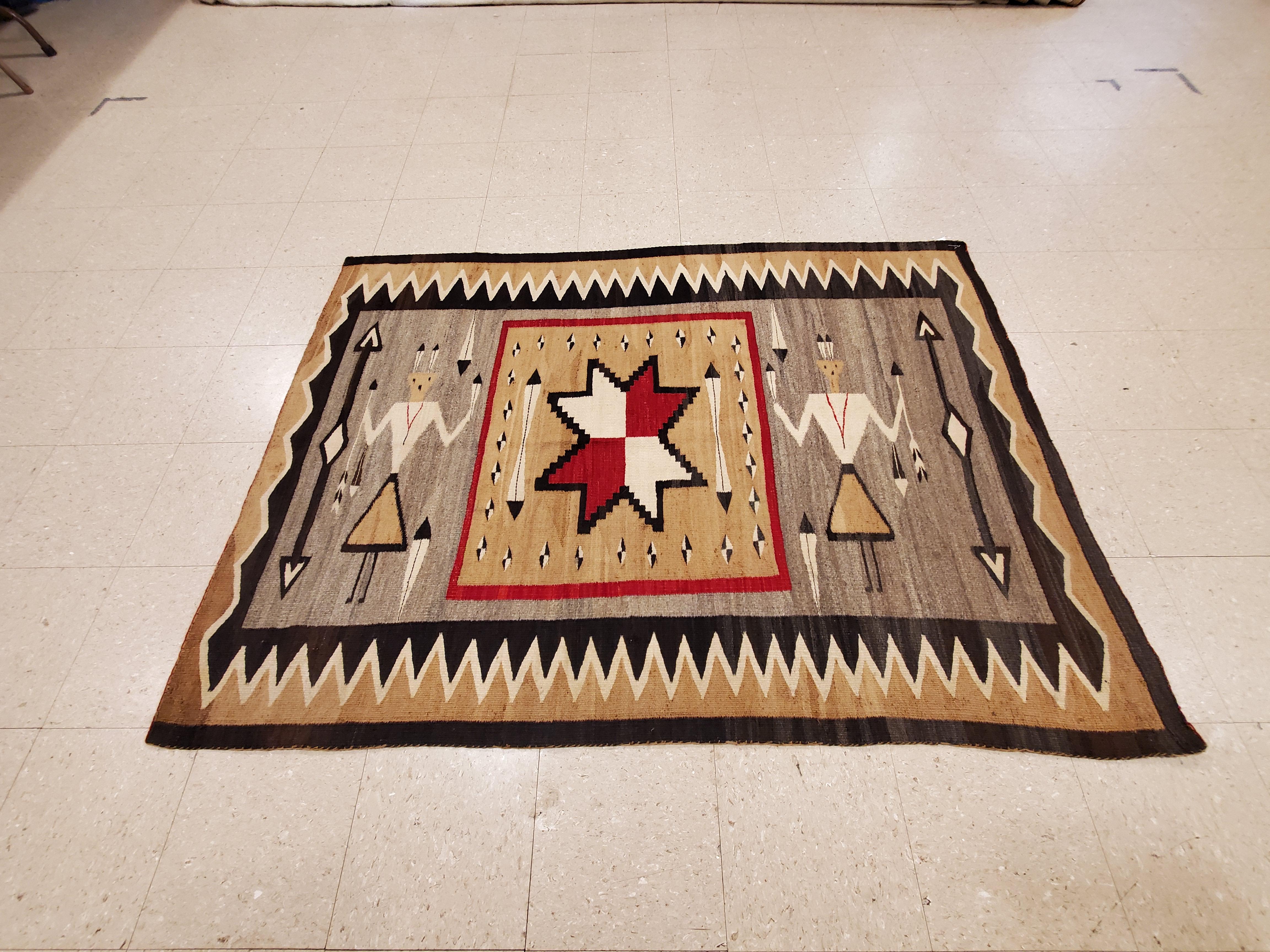 Antique Navajo Yei Rug, Oriental Rug, Handmade Wool Rug, Gray, Red and Caramel In Excellent Condition In Port Washington, NY