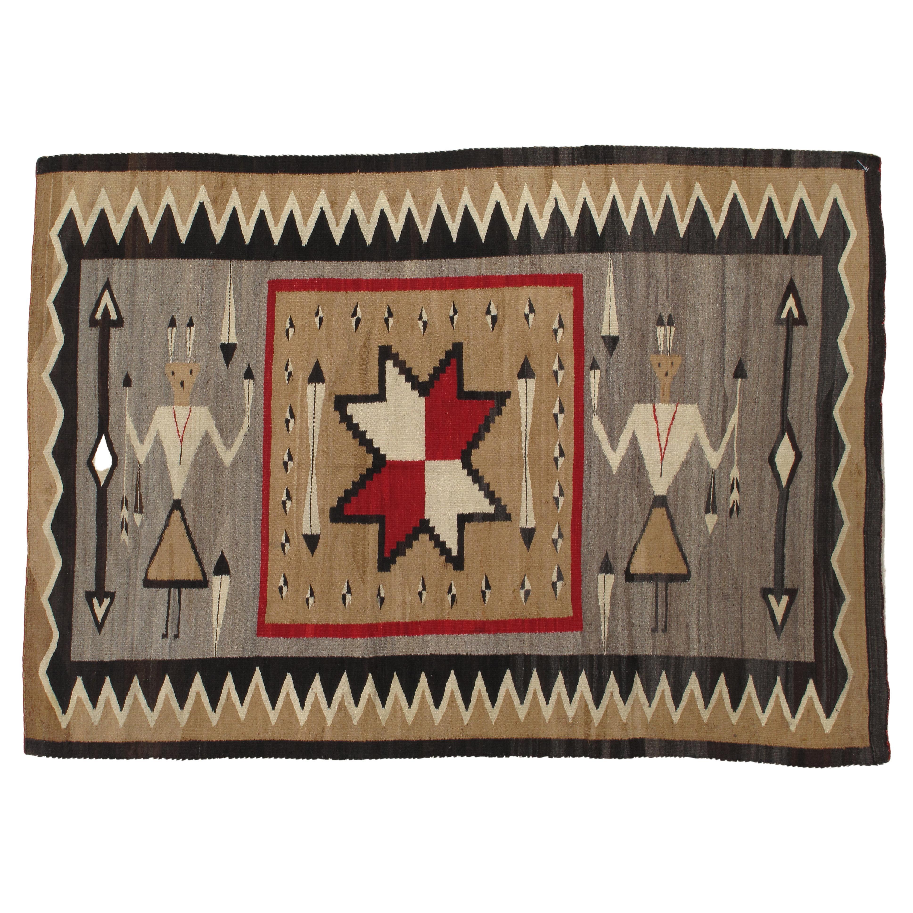 Antique Navajo Yei Rug, Oriental Rug, Handmade Wool Rug, Gray, Red and Caramel