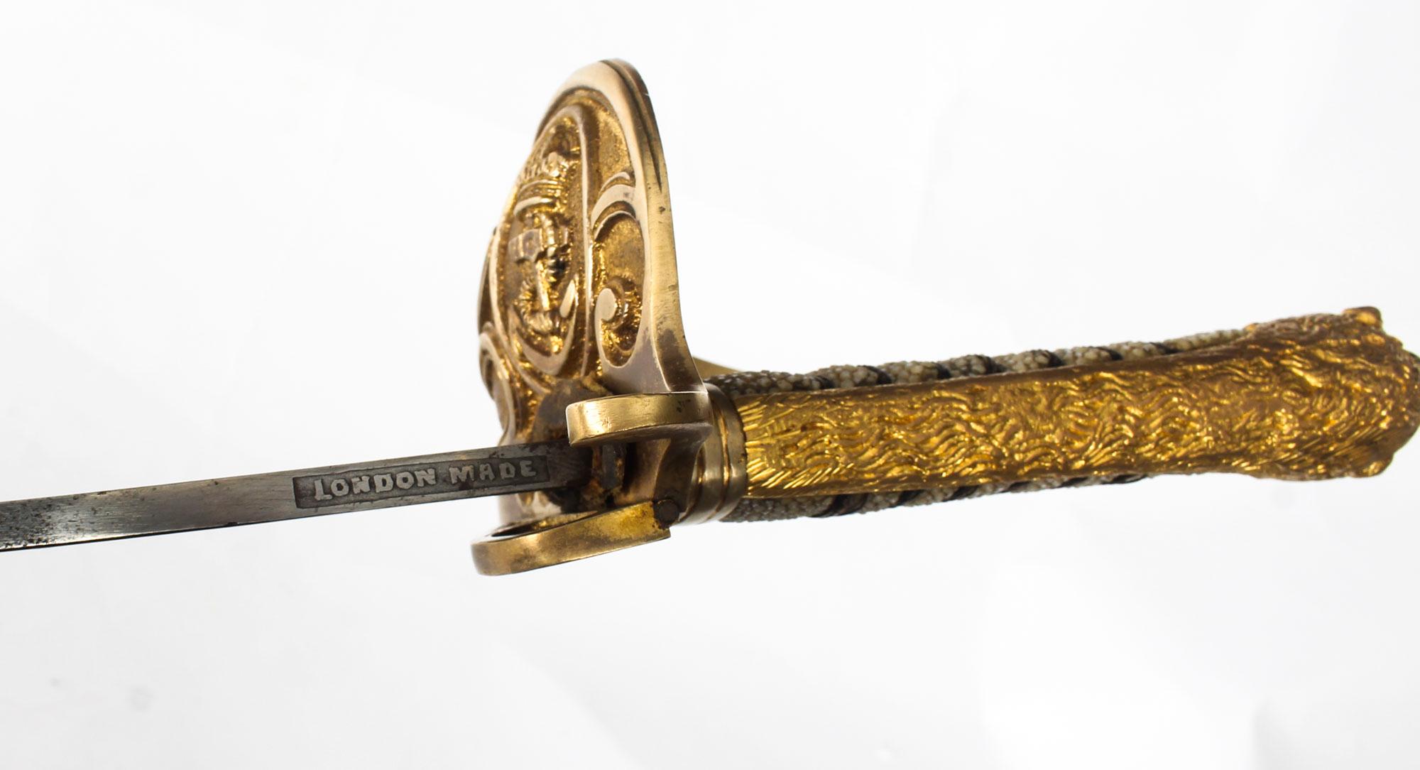 Antique Naval Officers Sword by H.A. Friedberg, Shagreen, 19th Century 4