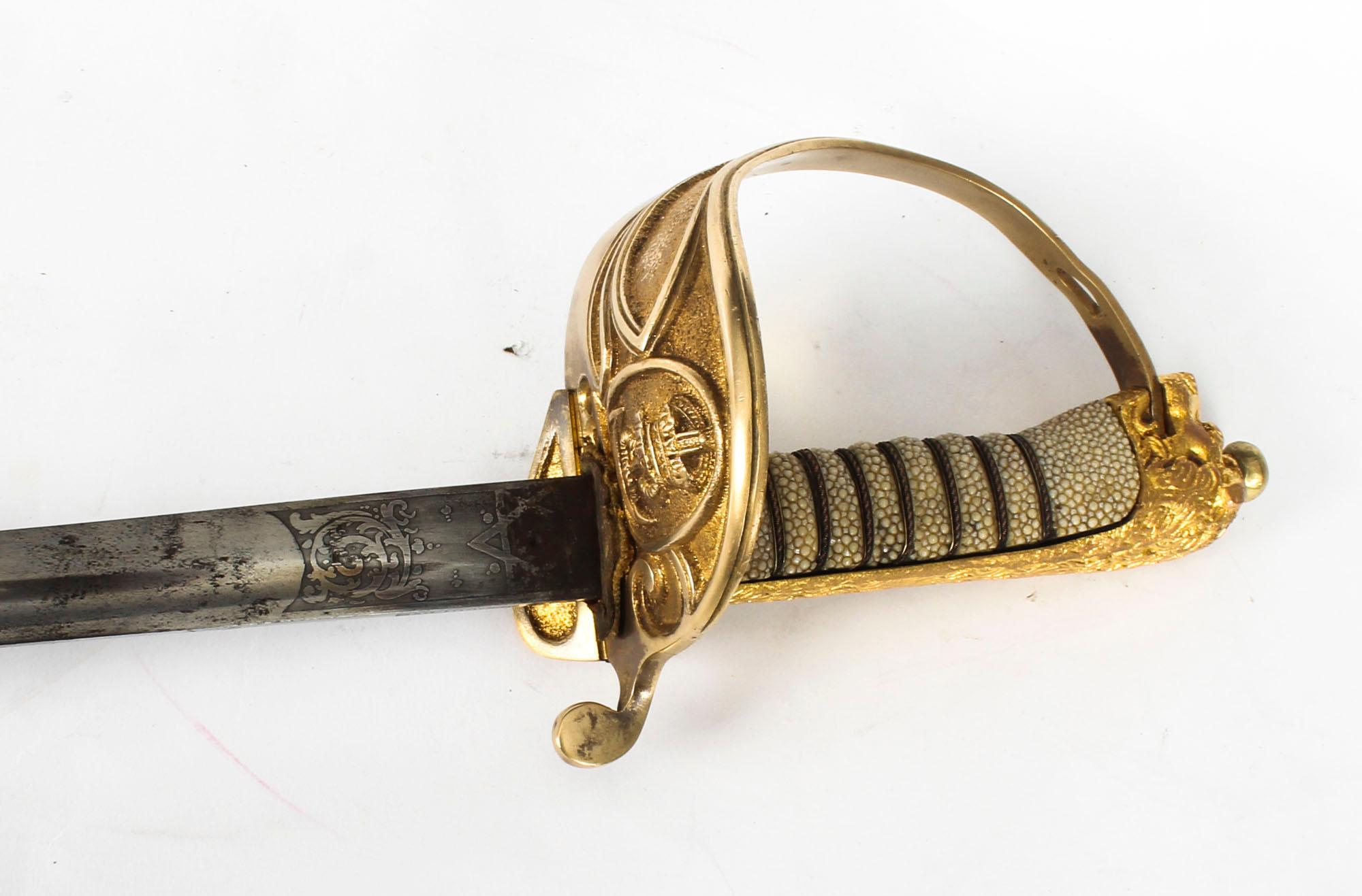 Antique Naval Officers Sword by H.A. Friedberg, Shagreen, 19th Century 6