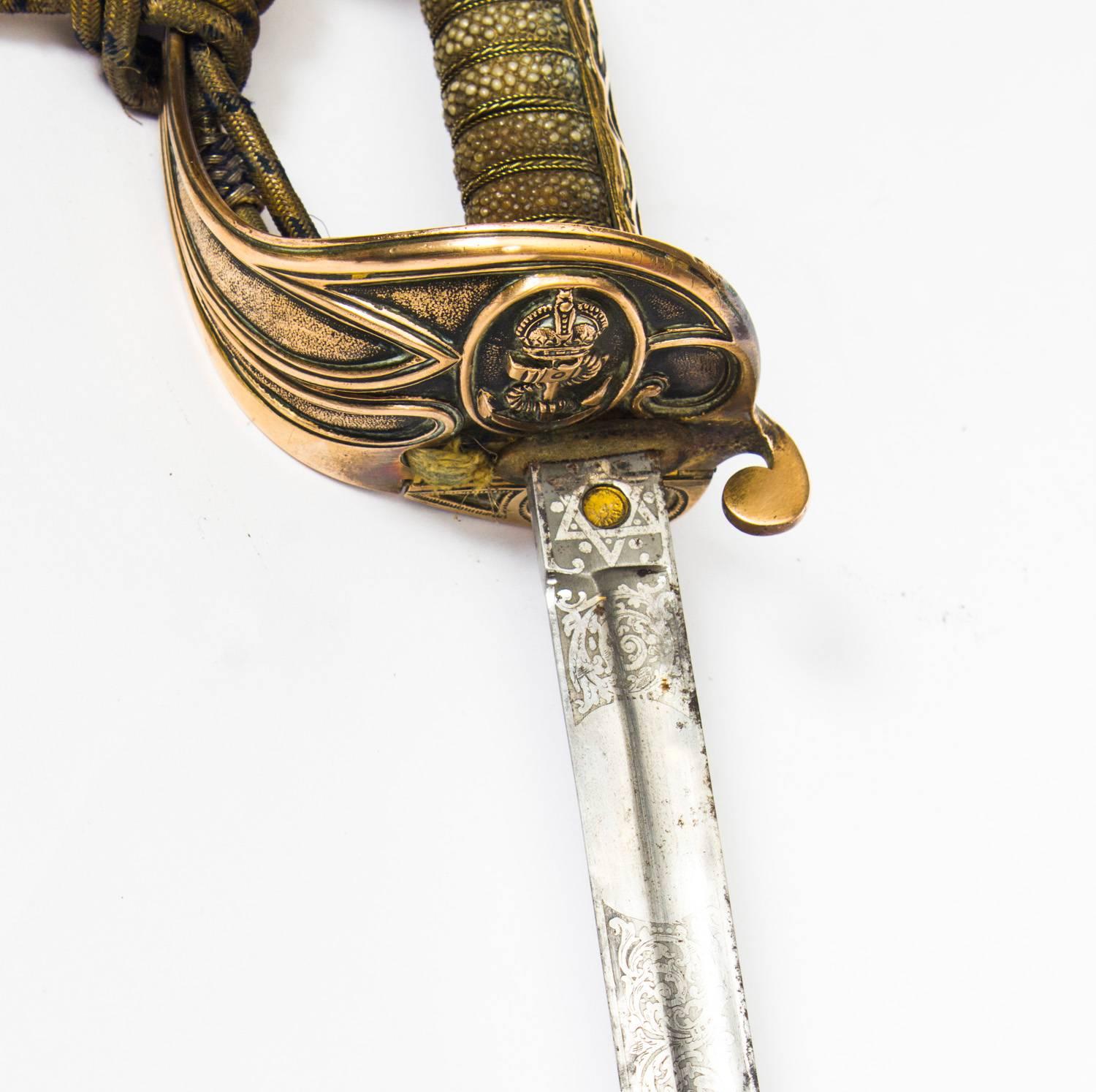 Brass Antique Naval Officers Sword Wilkinson, 19th Century