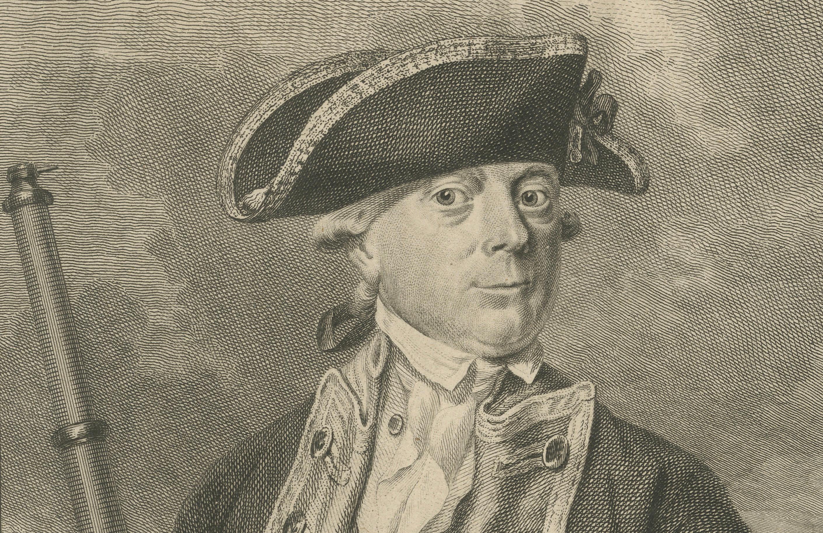 Gravé Portrait naval ancien - Jan Hendrik van Kinsbergen, capitaine de navire néerlandais, c.1785 en vente