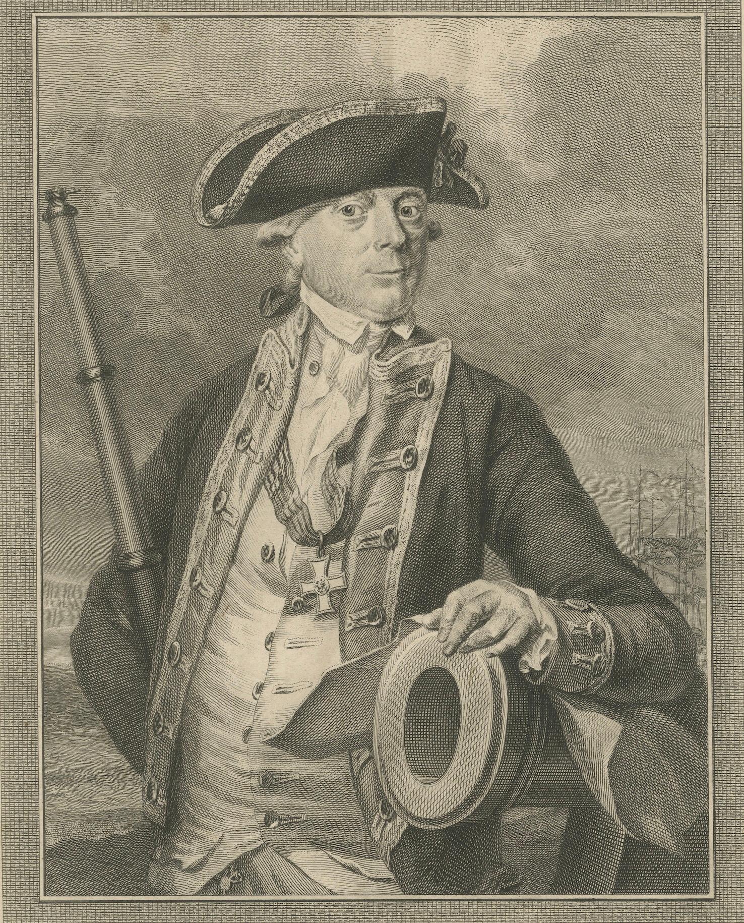 Portrait naval ancien - Jan Hendrik van Kinsbergen, capitaine de navire néerlandais, c.1785 Bon état - En vente à Langweer, NL