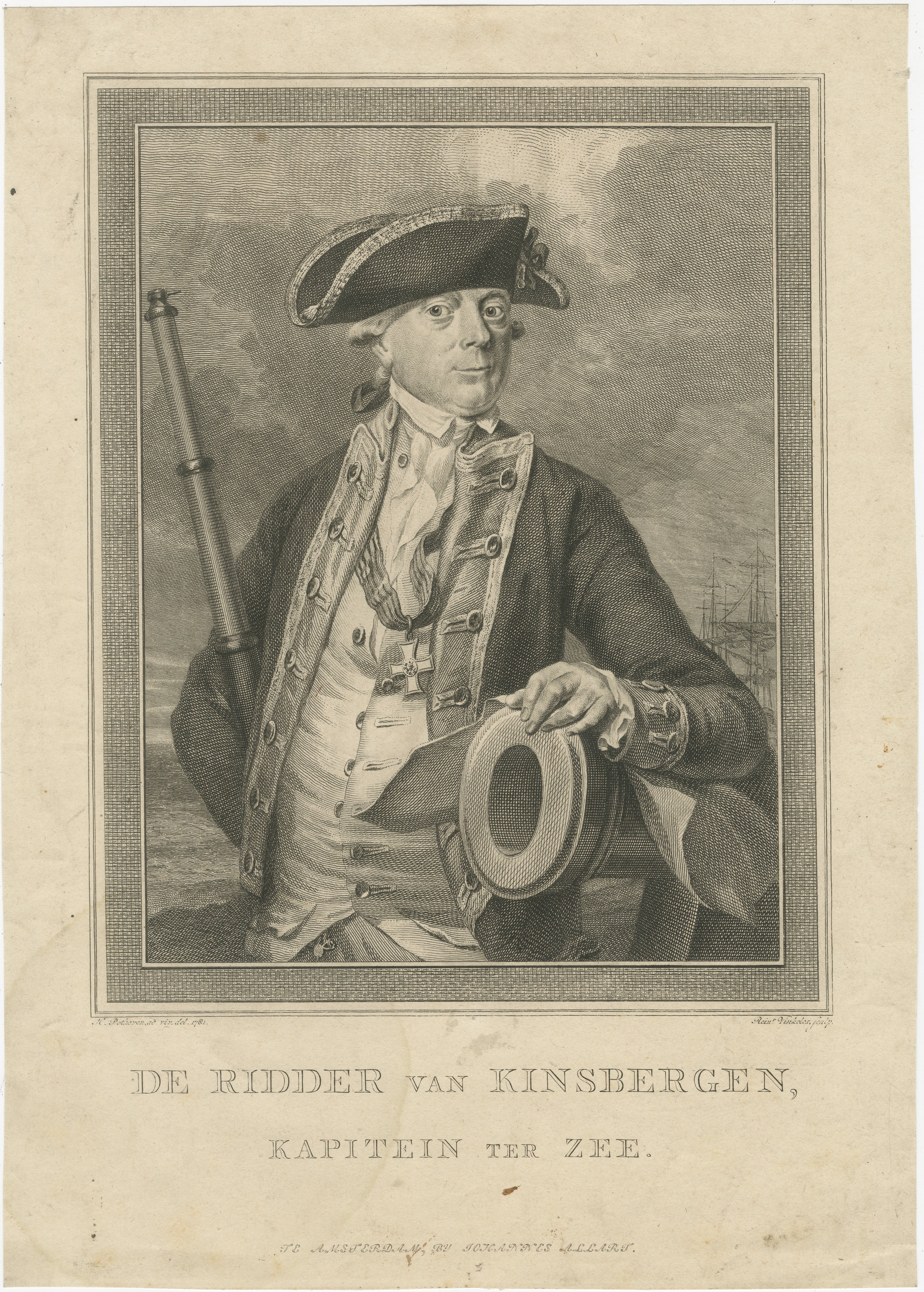 Portrait naval ancien - Jan Hendrik van Kinsbergen, capitaine de navire néerlandais, c.1785 en vente