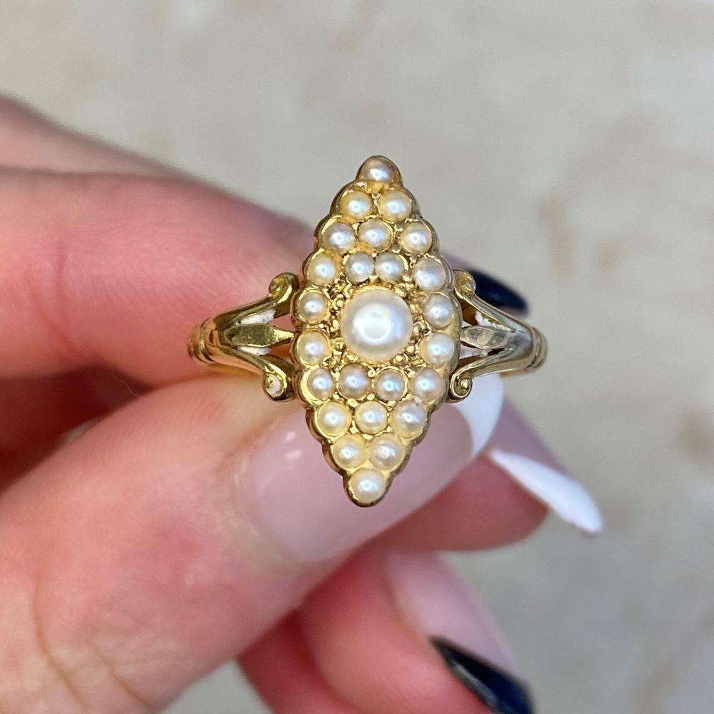 Antique Navette Pearl Cluster Ring, 18k Yellow Gold, Circa 1815 For Sale 5