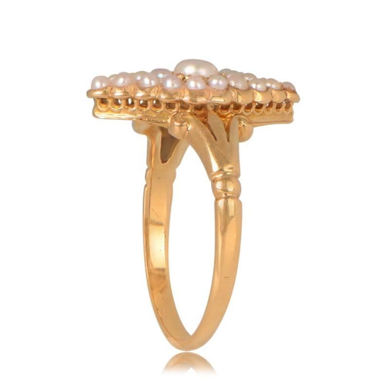 Antique Navette Pearl Cluster Ring, 18k Yellow Gold, Circa 1815 In Excellent Condition For Sale In New York, NY