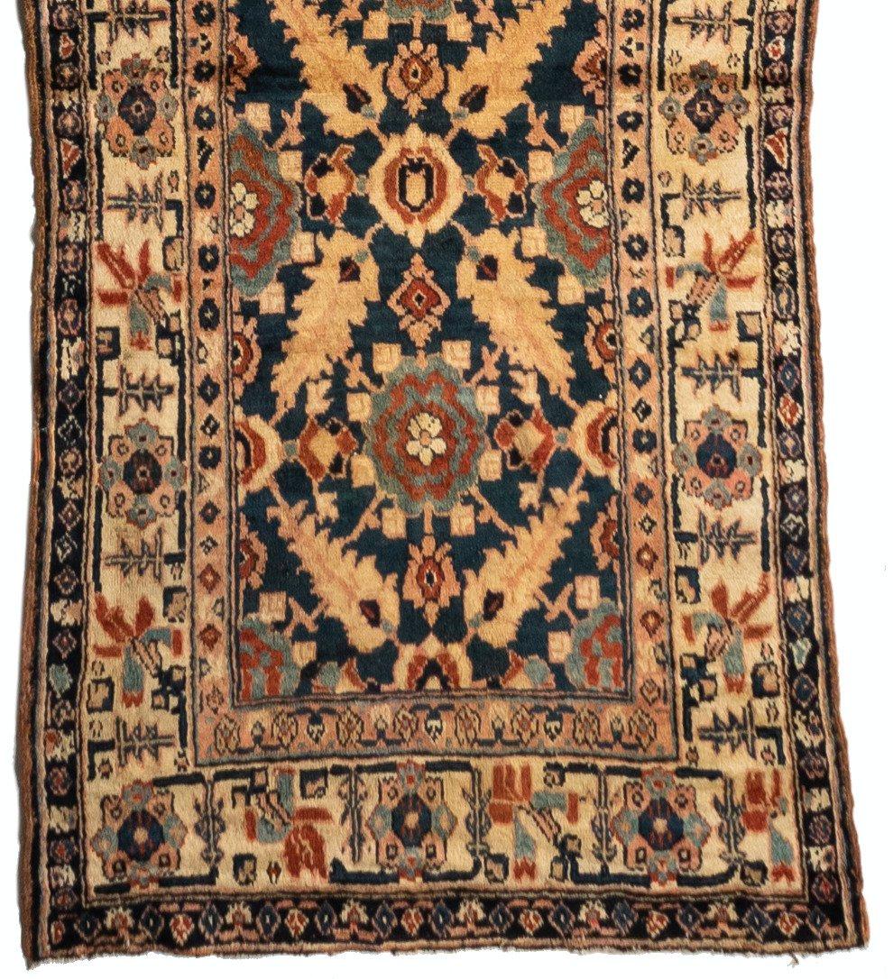 Hand-Knotted Antique Long Navy Blue Gold Brown Northwest Persian Runner Rug c. 1880-1900 For Sale