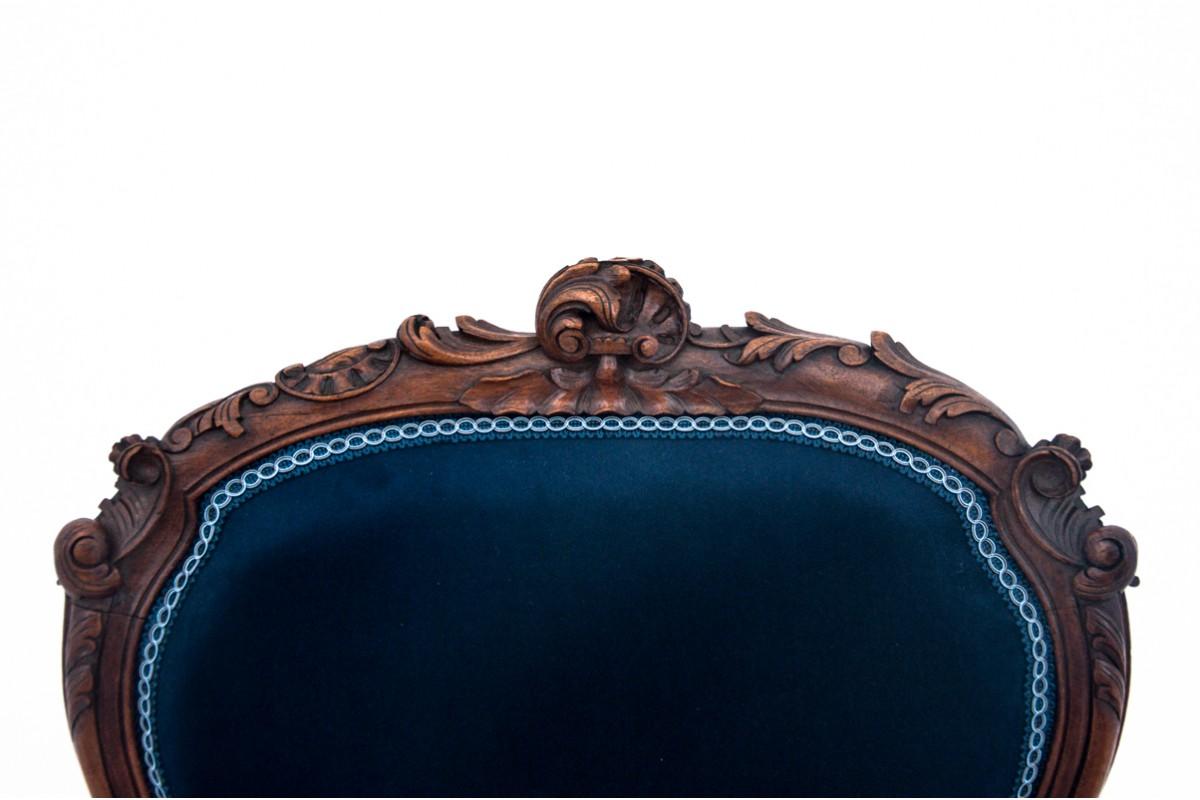Louis-Philippe Fauteuil ancien bleu marine, fin du XIXe sicle, aprs rnovation