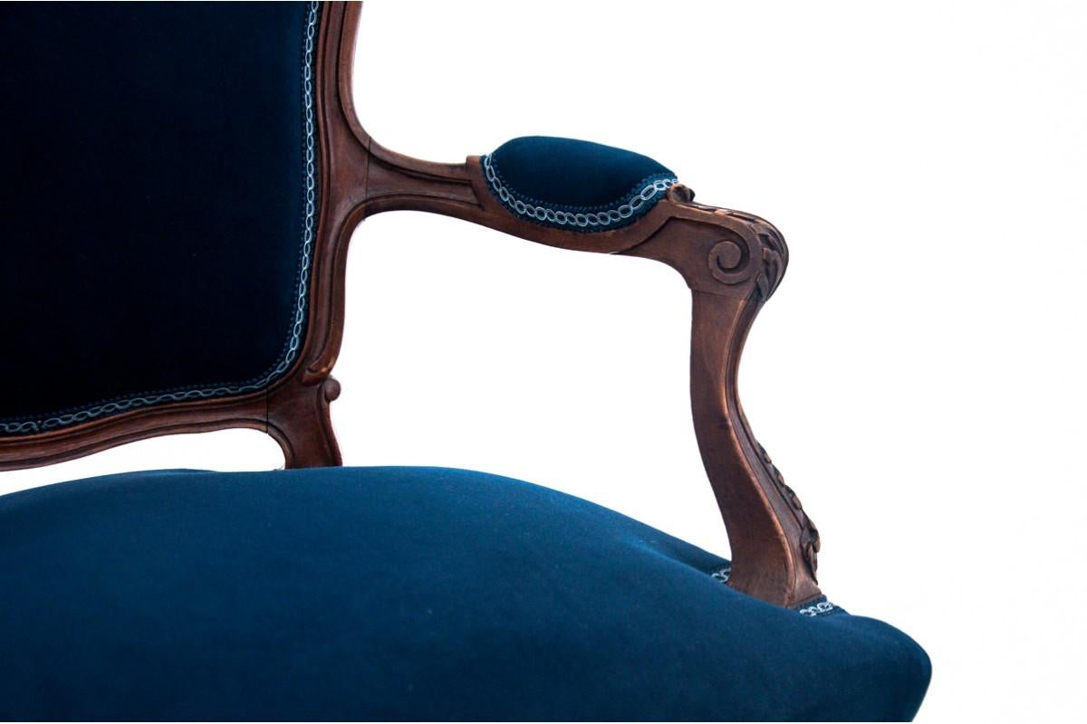 Suédois Fauteuil ancien bleu marine, fin du XIXe sicle, aprs rnovation