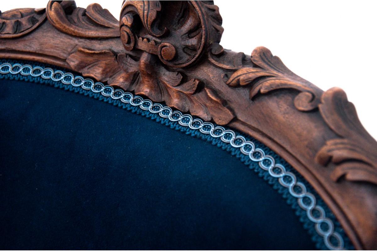 Fin du XIXe siècle Fauteuil ancien bleu marine, fin du XIXe sicle, aprs rnovation