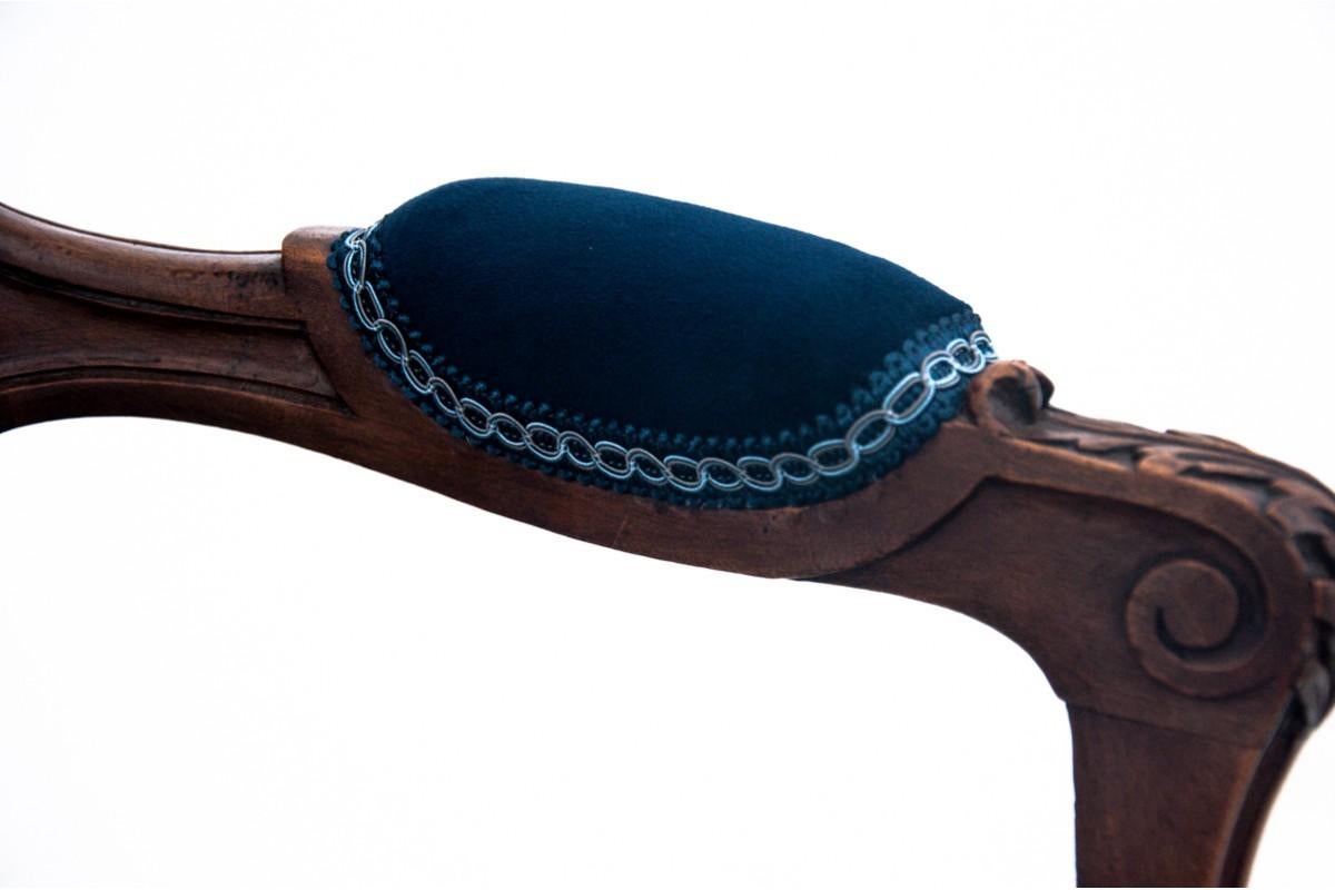 Velours Fauteuil ancien bleu marine, fin du XIXe sicle, aprs rnovation
