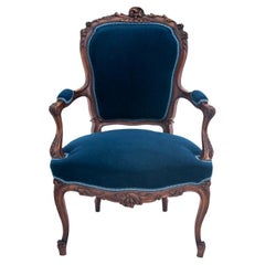 Antique Navy Blue Armchair, Late 19th Century, After Renovation