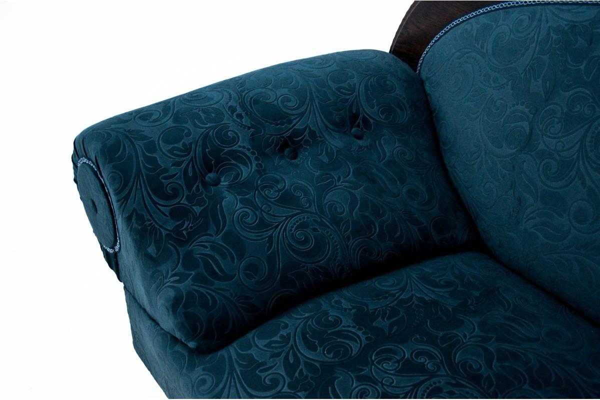 Antique Navy Blue Chaise Longue circa 1910, Renovated In Good Condition In Chorzów, PL