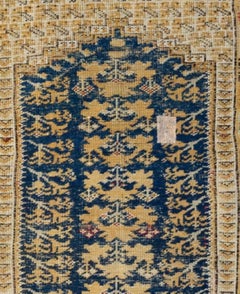 Antique Navy Blue Ivory Beige Turkish Kula Area Rug, circa 1880s