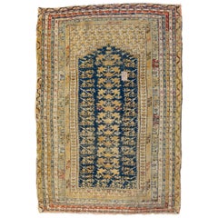 Antiker türkischer Kula-Teppich in Marineblau, Elfenbein und Beige, um 1880