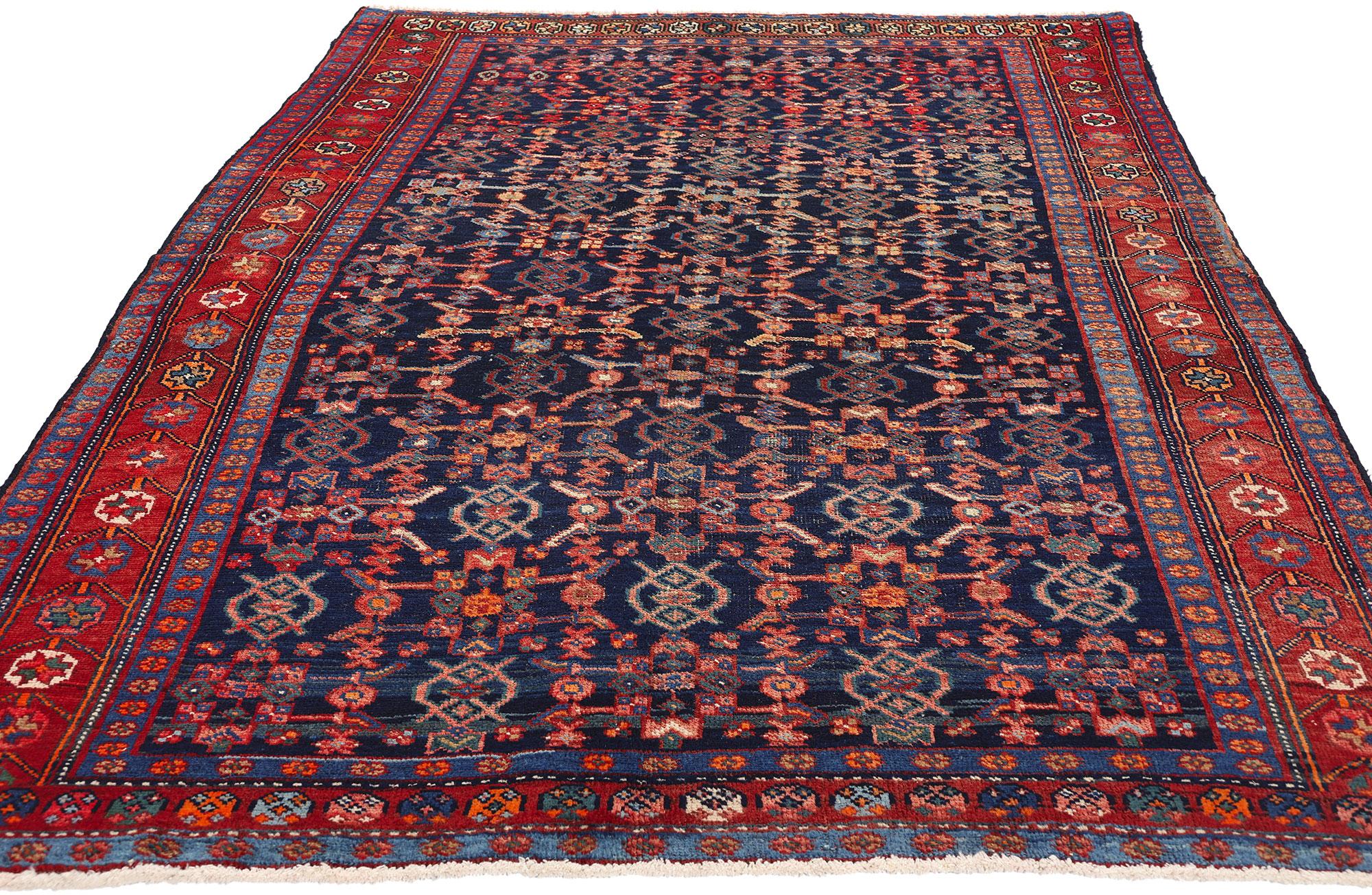 Malayer Antique Navy Blue Persian Kurdish Carpet For Sale