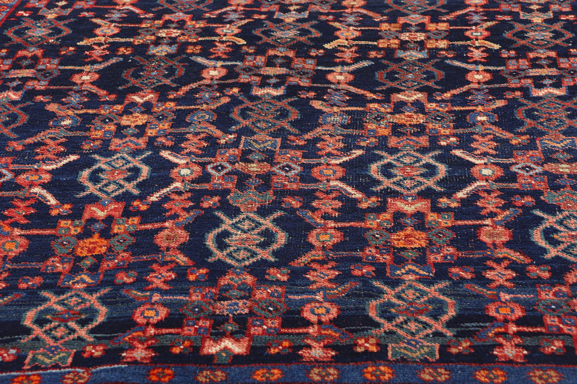 Antique Navy Blue Persian Kurdish Carpet In Good Condition For Sale In Dallas, TX