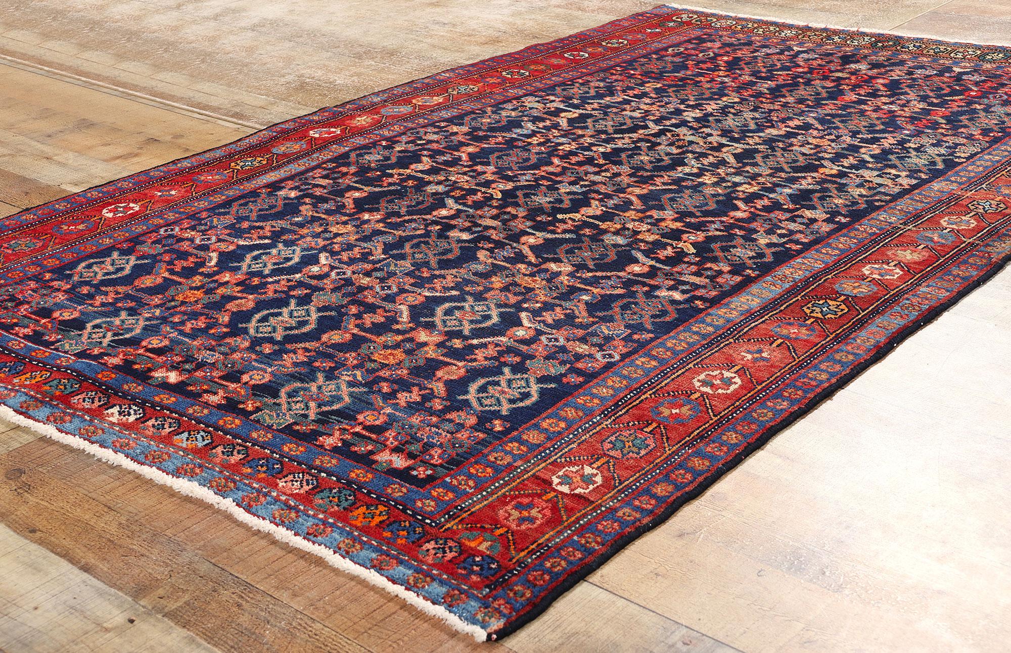Wool Antique Navy Blue Persian Kurdish Carpet For Sale