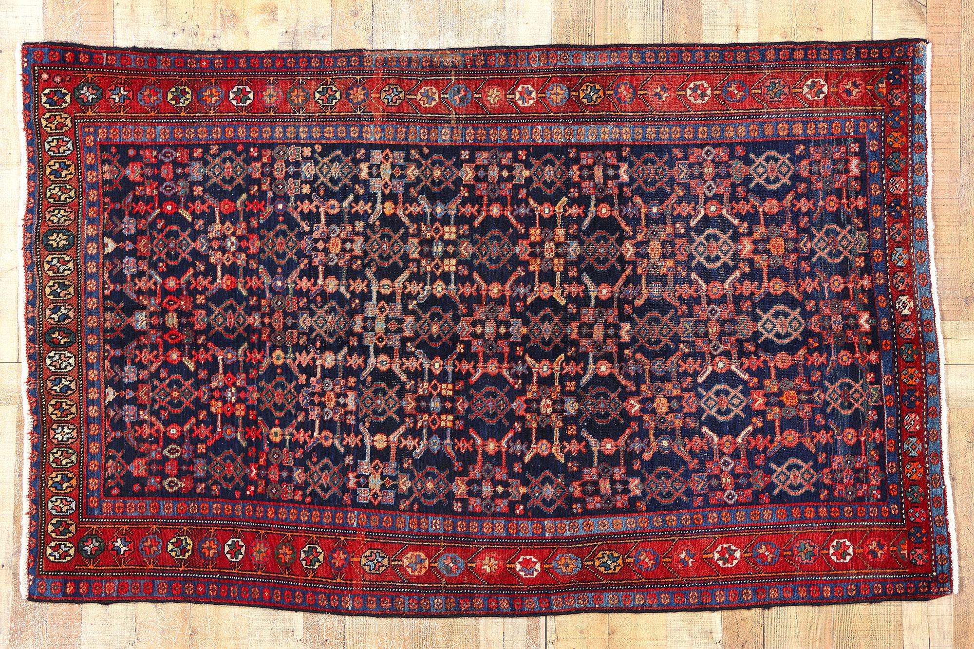 Antique Navy Blue Persian Kurdish Carpet For Sale 2