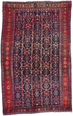 Antique Navy Blue Persian Kurdish Carpet