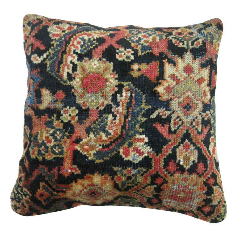Antique Navy Blue Persian Rug Pillow For Sale at 1stDibs