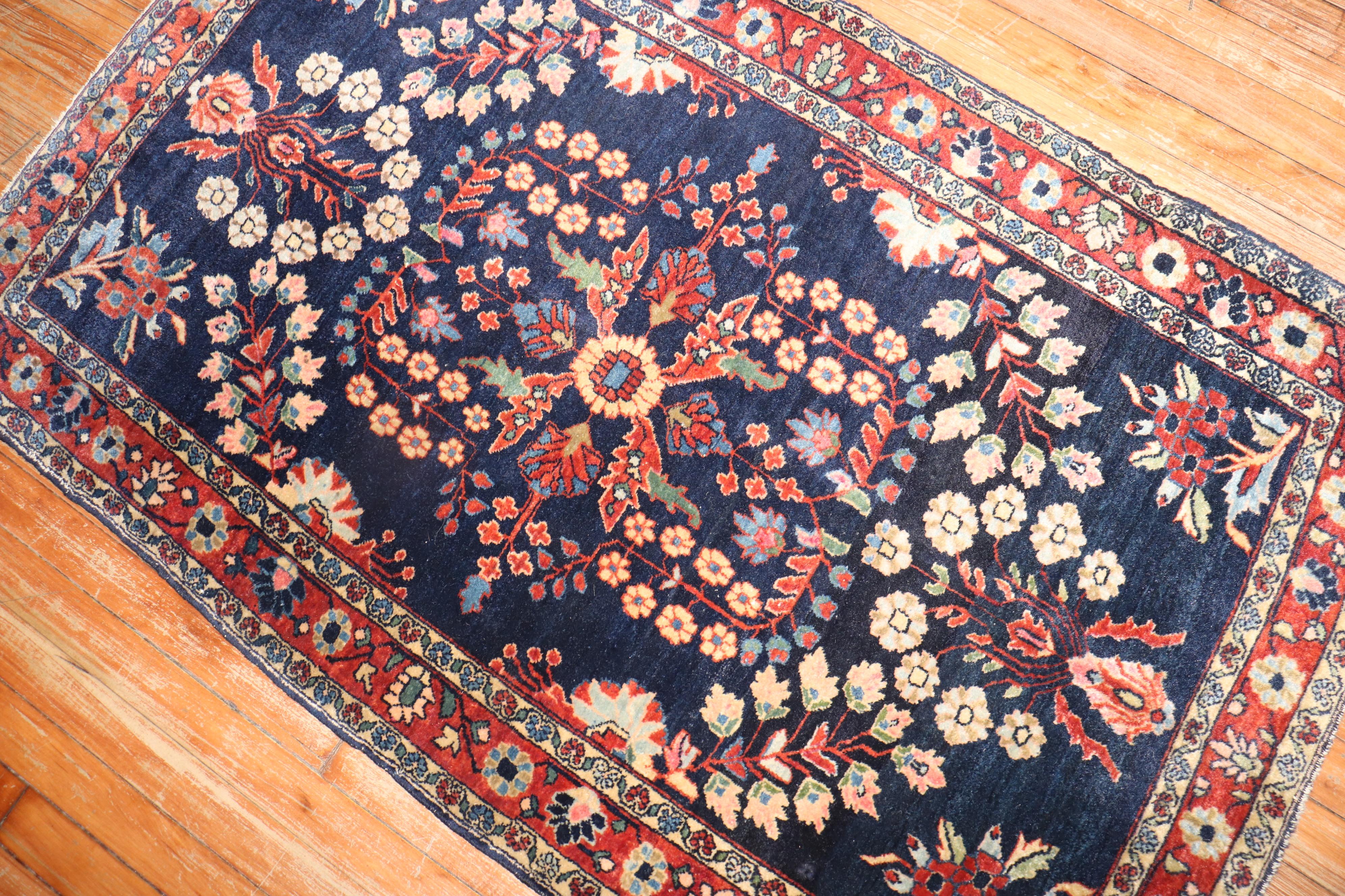 Hand-Woven Antique Navy Blue Persian Sarouk Rug For Sale