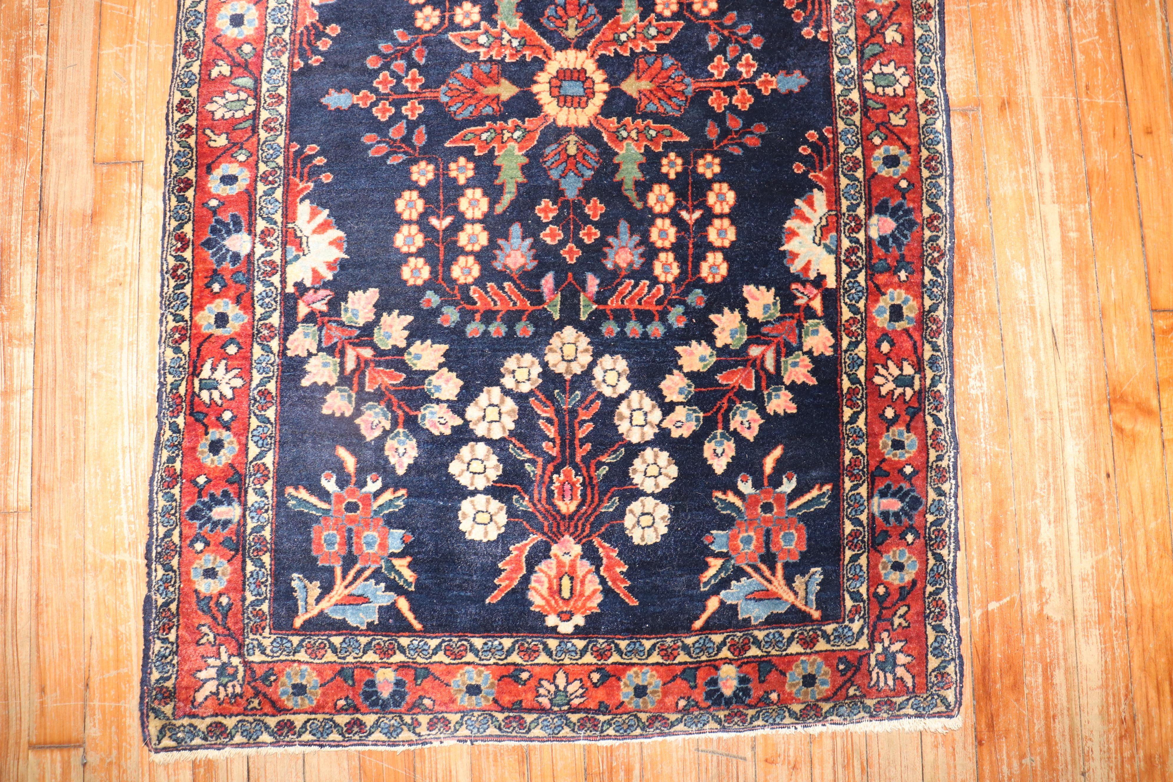 20th Century Antique Navy Blue Persian Sarouk Rug For Sale
