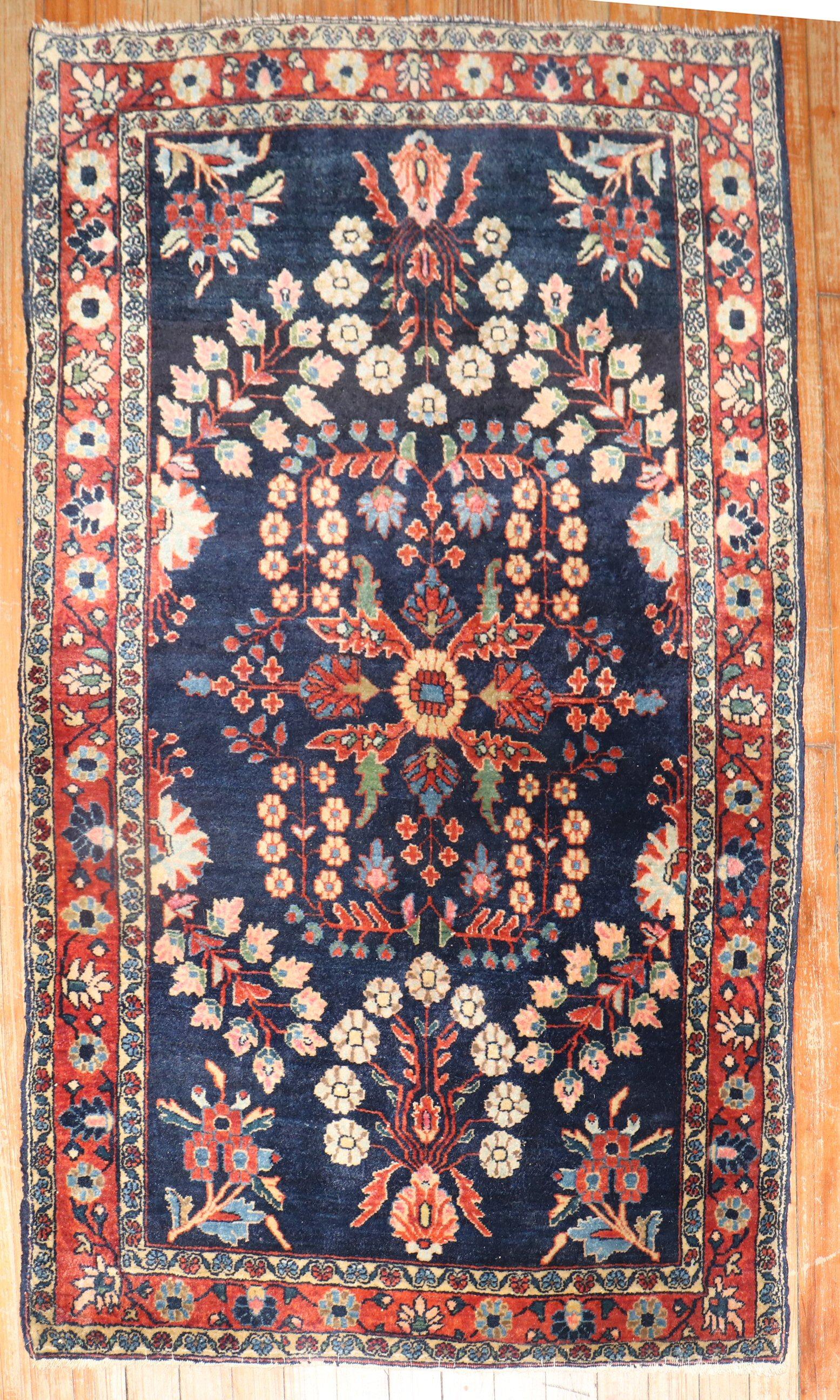 Wool Antique Navy Blue Persian Sarouk Rug For Sale