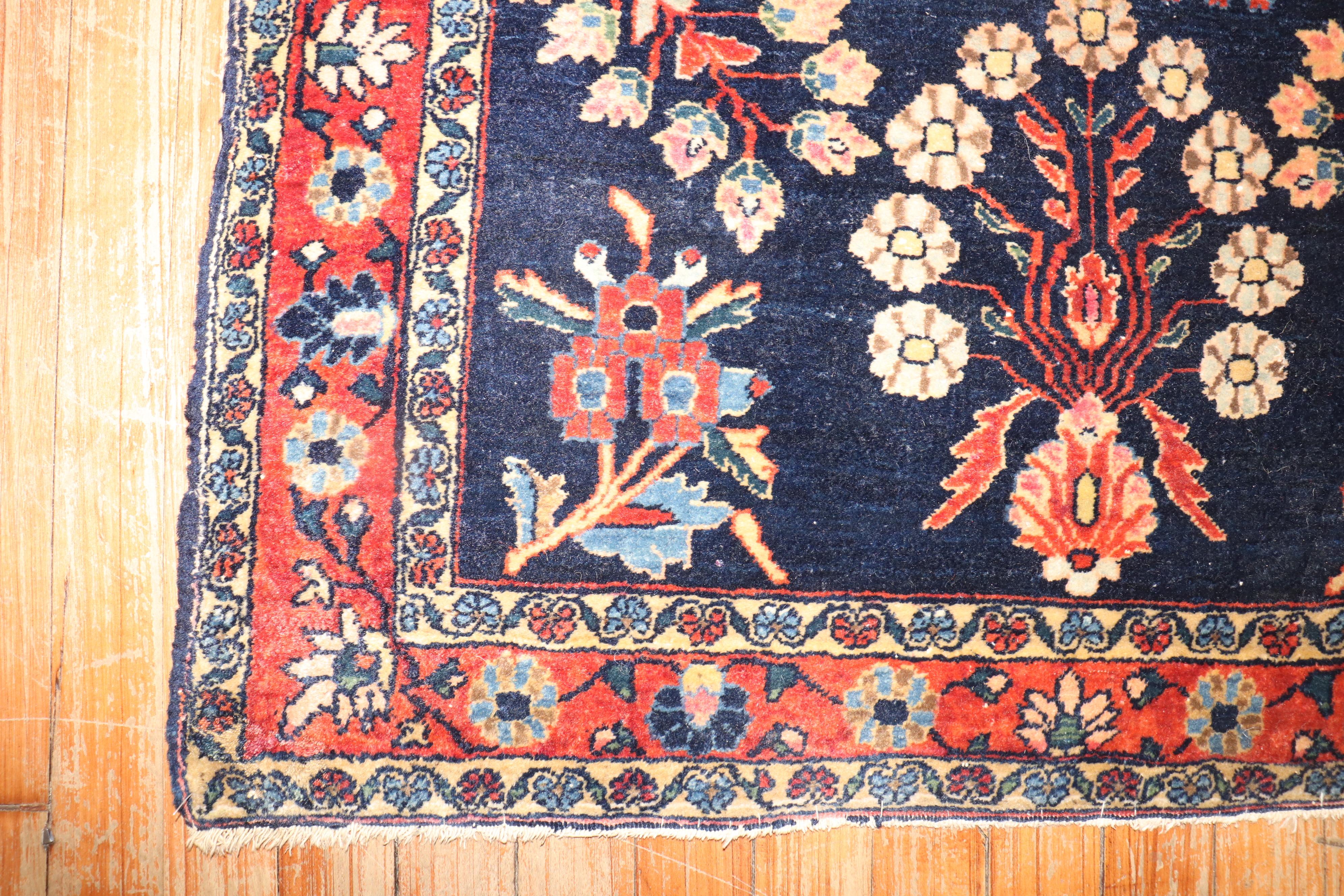 Antique Navy Blue Persian Sarouk Rug For Sale 2