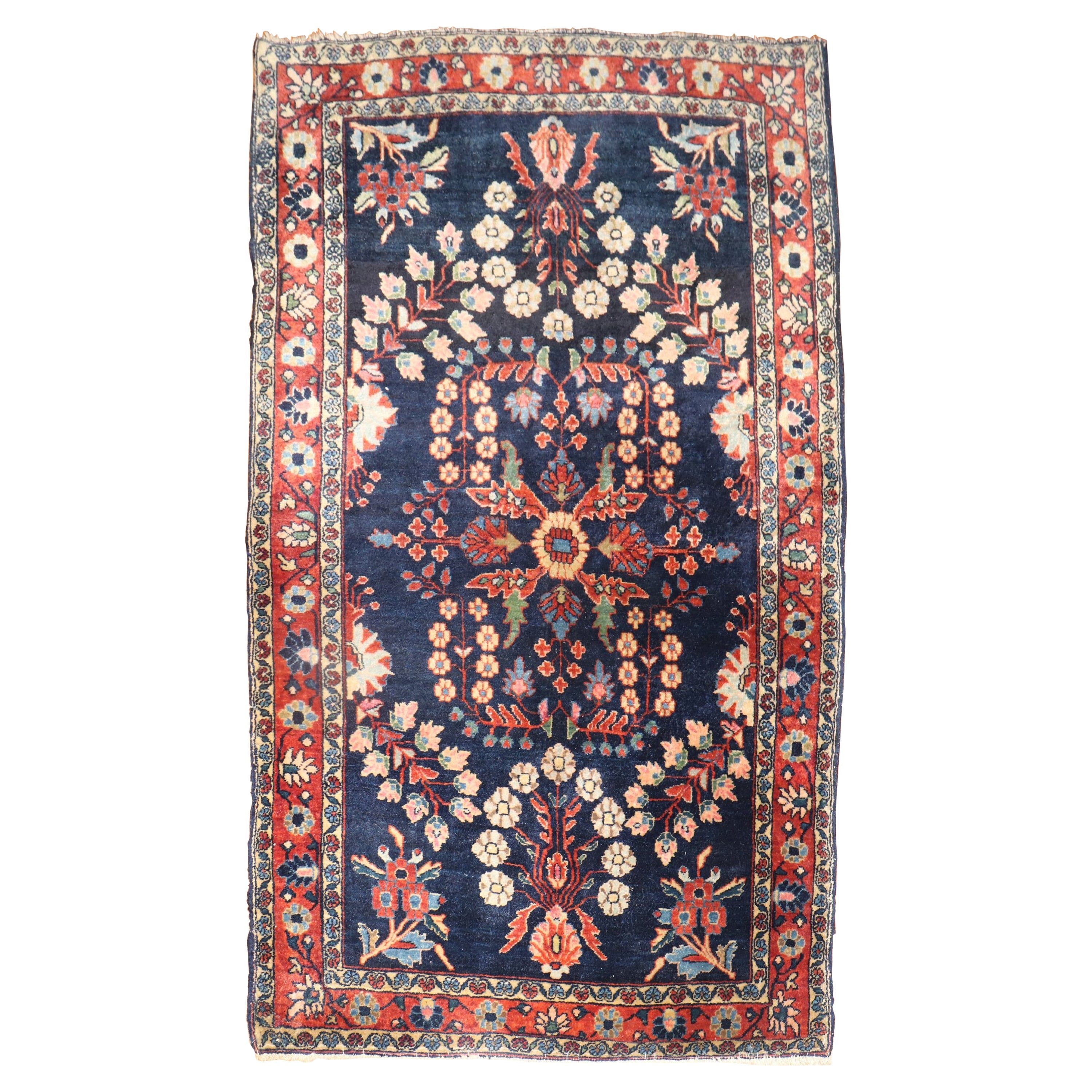 Tappeto Sarouk persiano blu navy antico