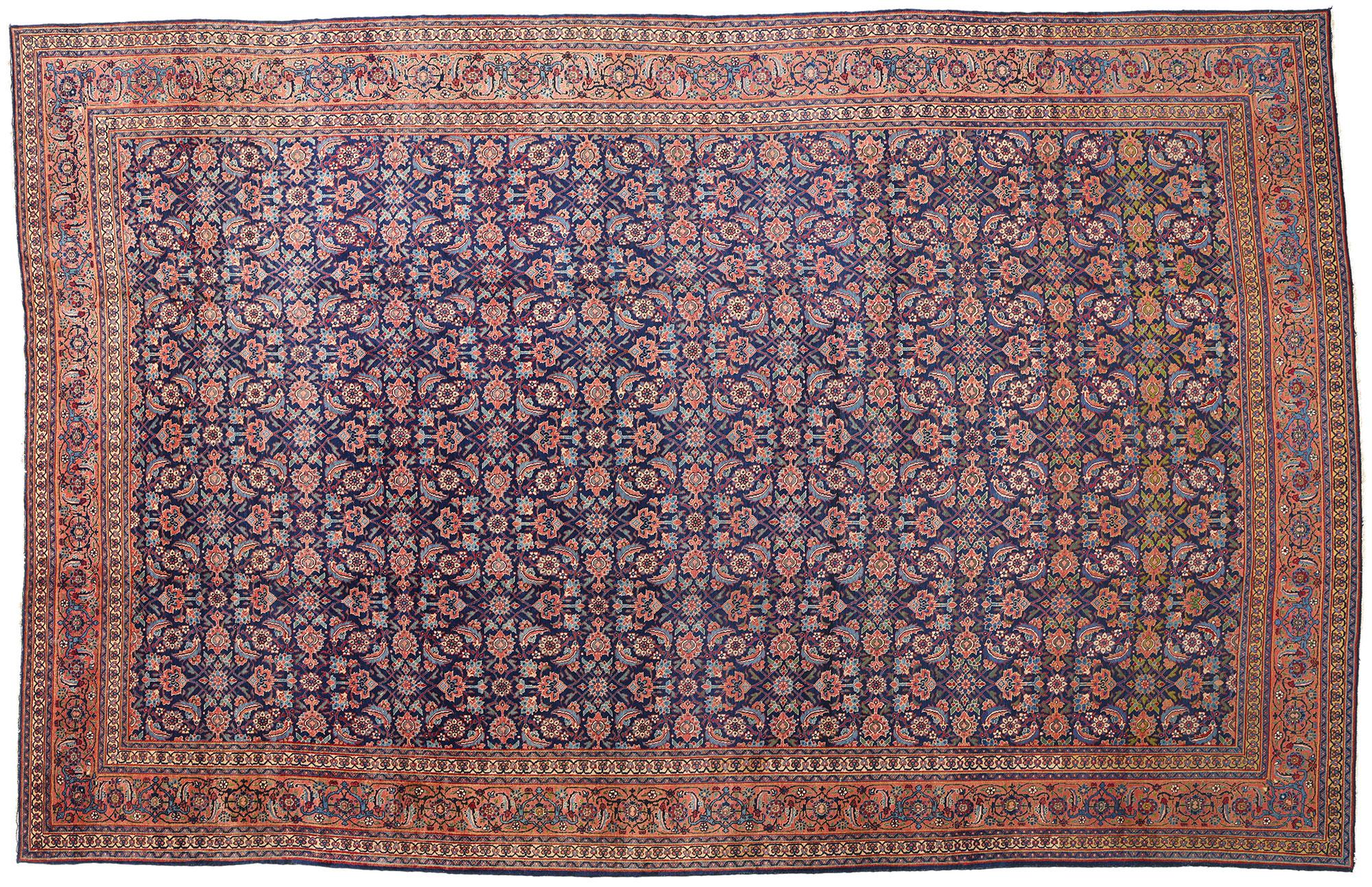 Tappeto Tabriz persiano blu navy antico, 10'11 x 17'00 in vendita 3