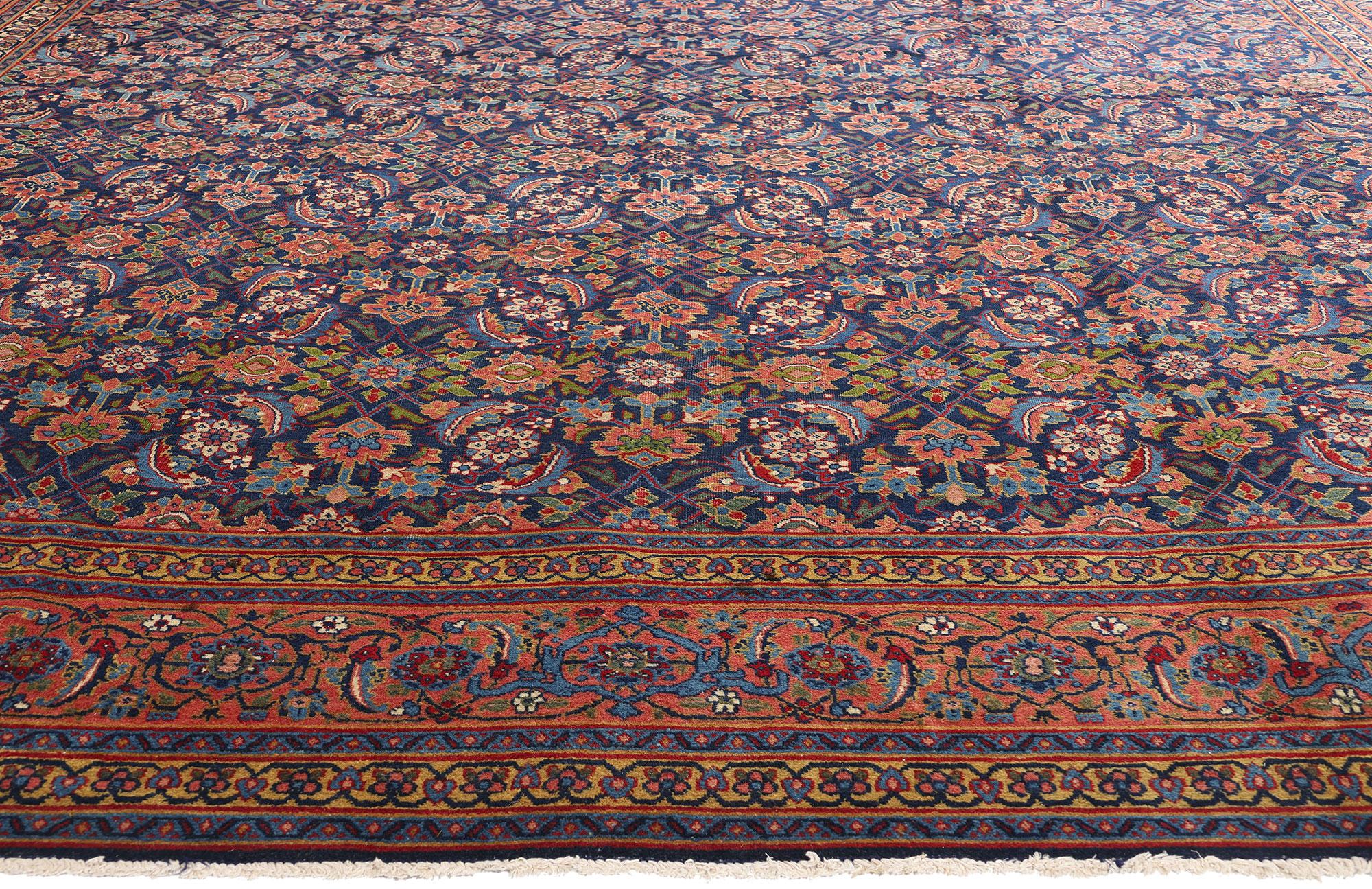 Annodato a mano Tappeto Tabriz persiano blu navy antico, 10'11 x 17'00 in vendita