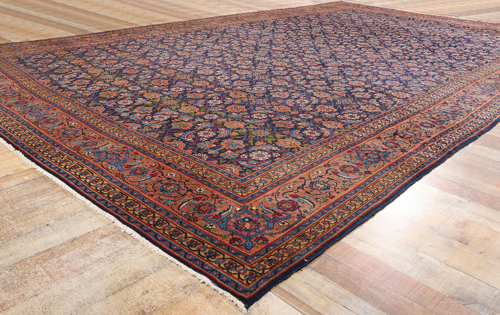 Lana Tappeto Tabriz persiano blu navy antico, 10'11 x 17'00 in vendita