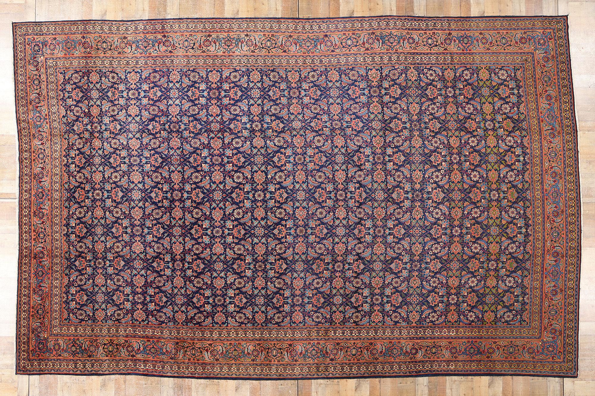 Tappeto Tabriz persiano blu navy antico, 10'11 x 17'00 in vendita 2