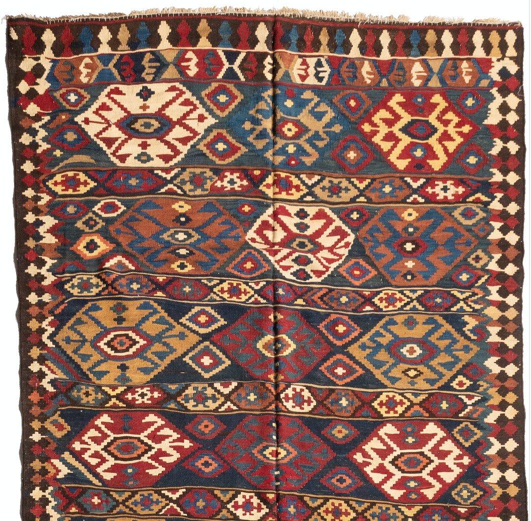 Antiker marineblauer Flachgewebe-Teppich aus Ghashgai-Kelim des persischen Stammes, ca. 1950er Jahre (Persisch) im Angebot