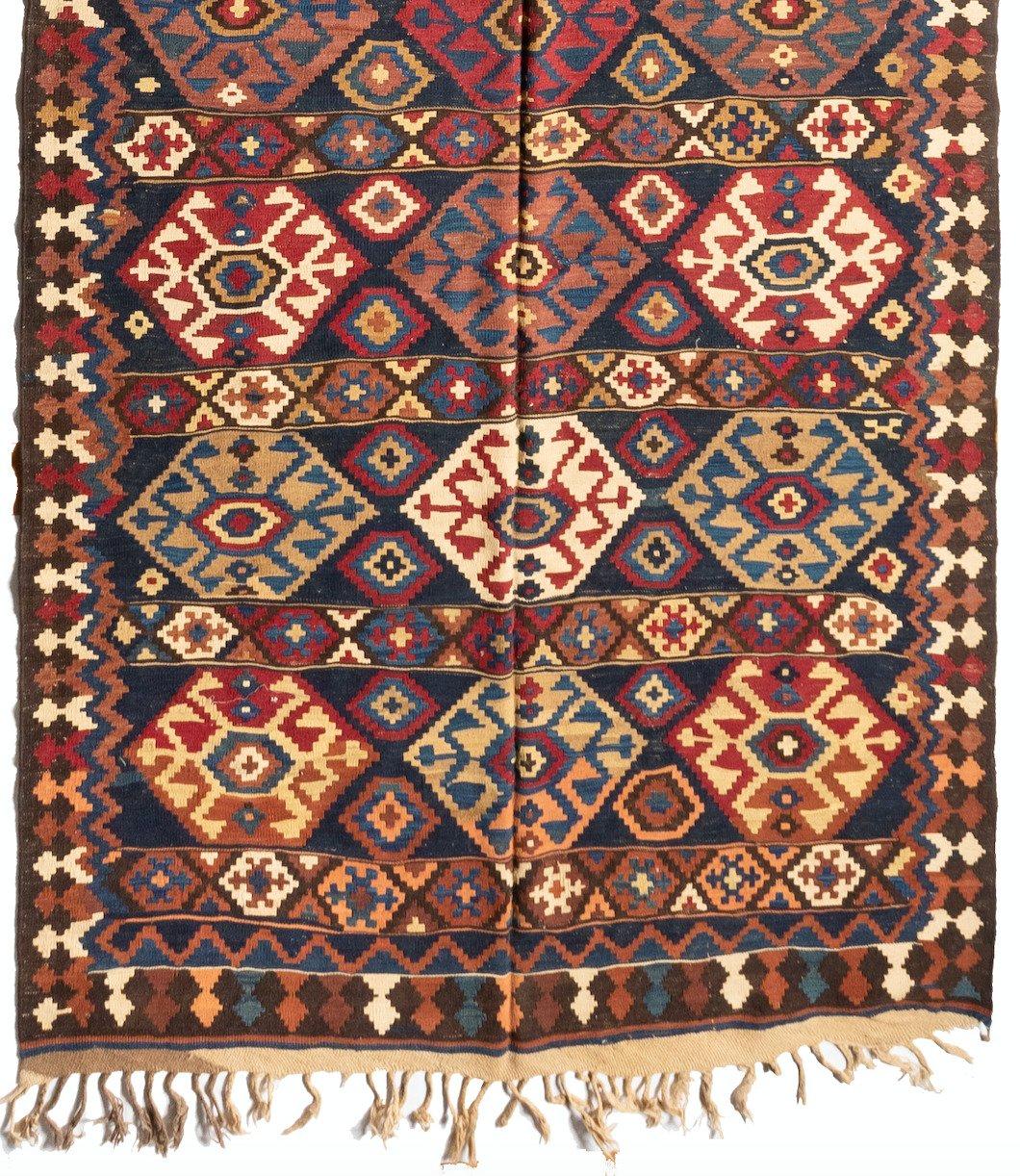 Antique Navy Blue Persian Tribal Ghashgai Kilim Flat-Weave Rug, circa 1950s In Good Condition For Sale In New York, NY